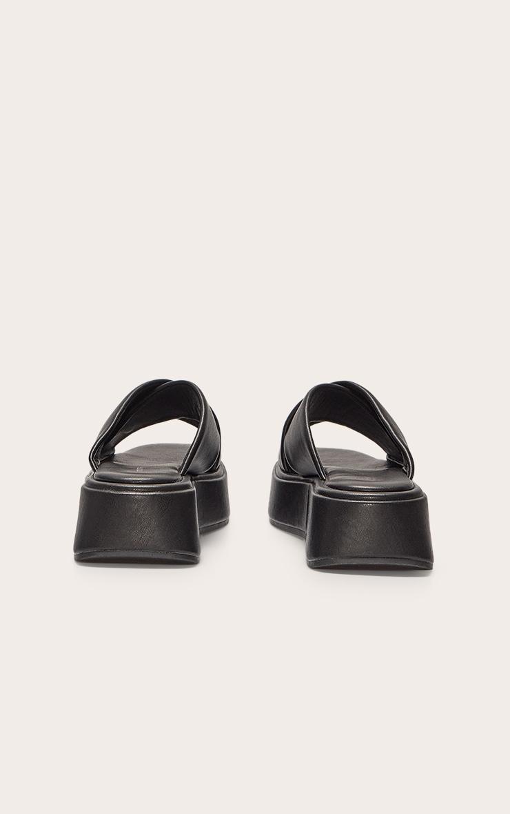 Black Pu Round Toe Cross Strap Flatform Sandals Product Image