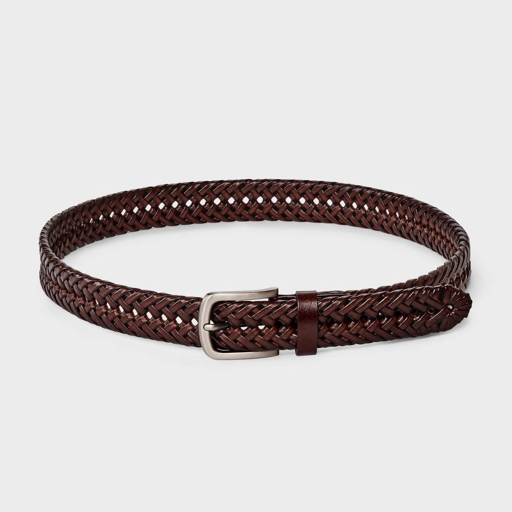 Mens Leather Braided Fully Adjustable Belt - Goodfellow & Co Brown Product Image