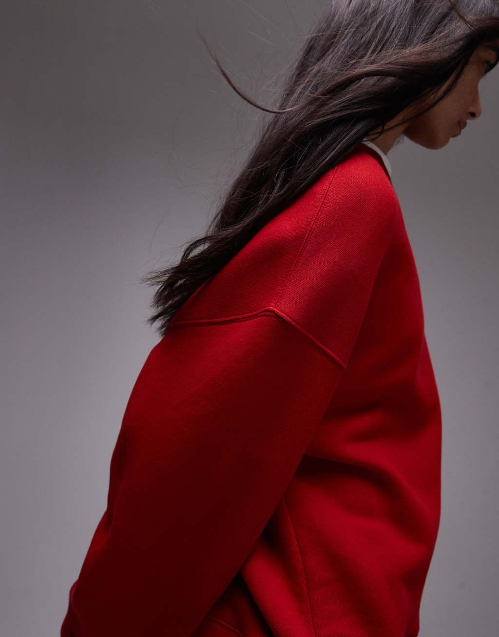 Topshop premium seam detail sweat in red Product Image