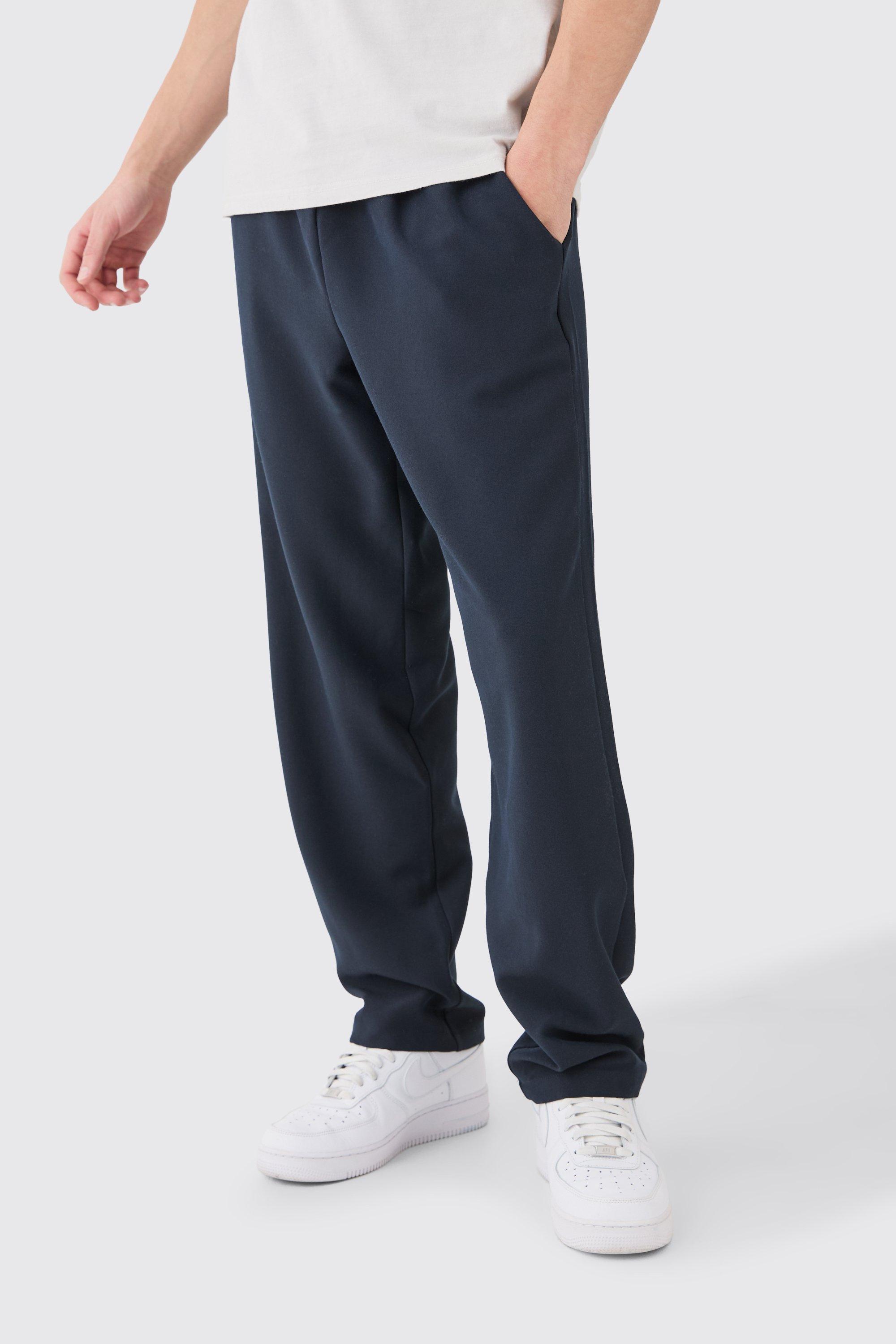 Mens Navy Elasticated Waist Straight Fit Trousers, Navy Product Image