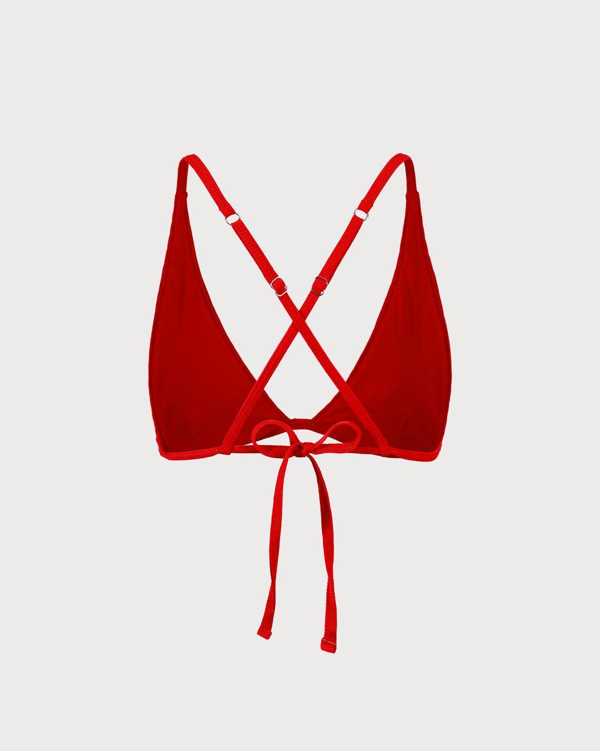 The Red Ribbed Cross Back Bikini Top Product Image