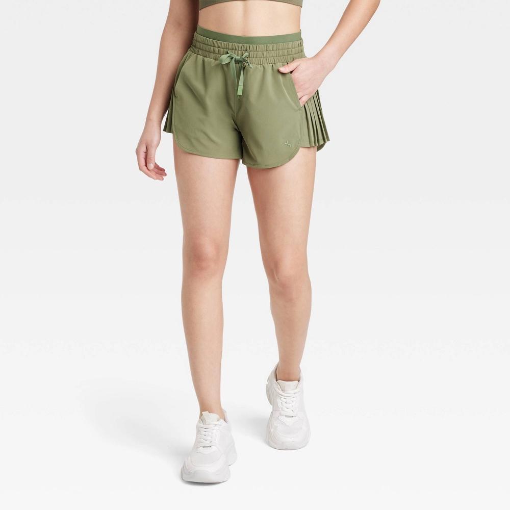 Womens High-Rise Pleated Side Shorts 2.5 - JoyLab Olive M Product Image