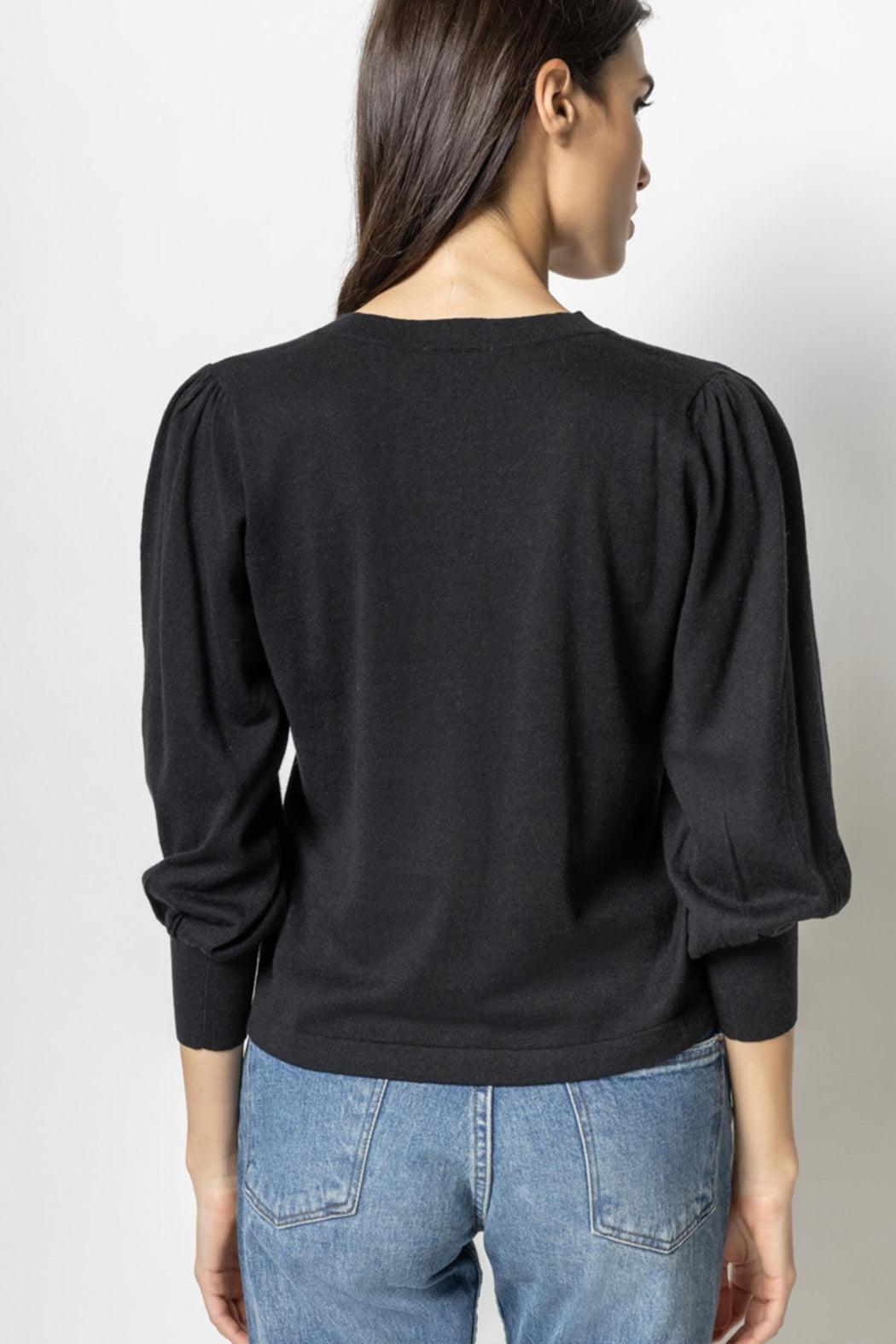 3/4 Puff Sleeve V Neck Sweater Product Image