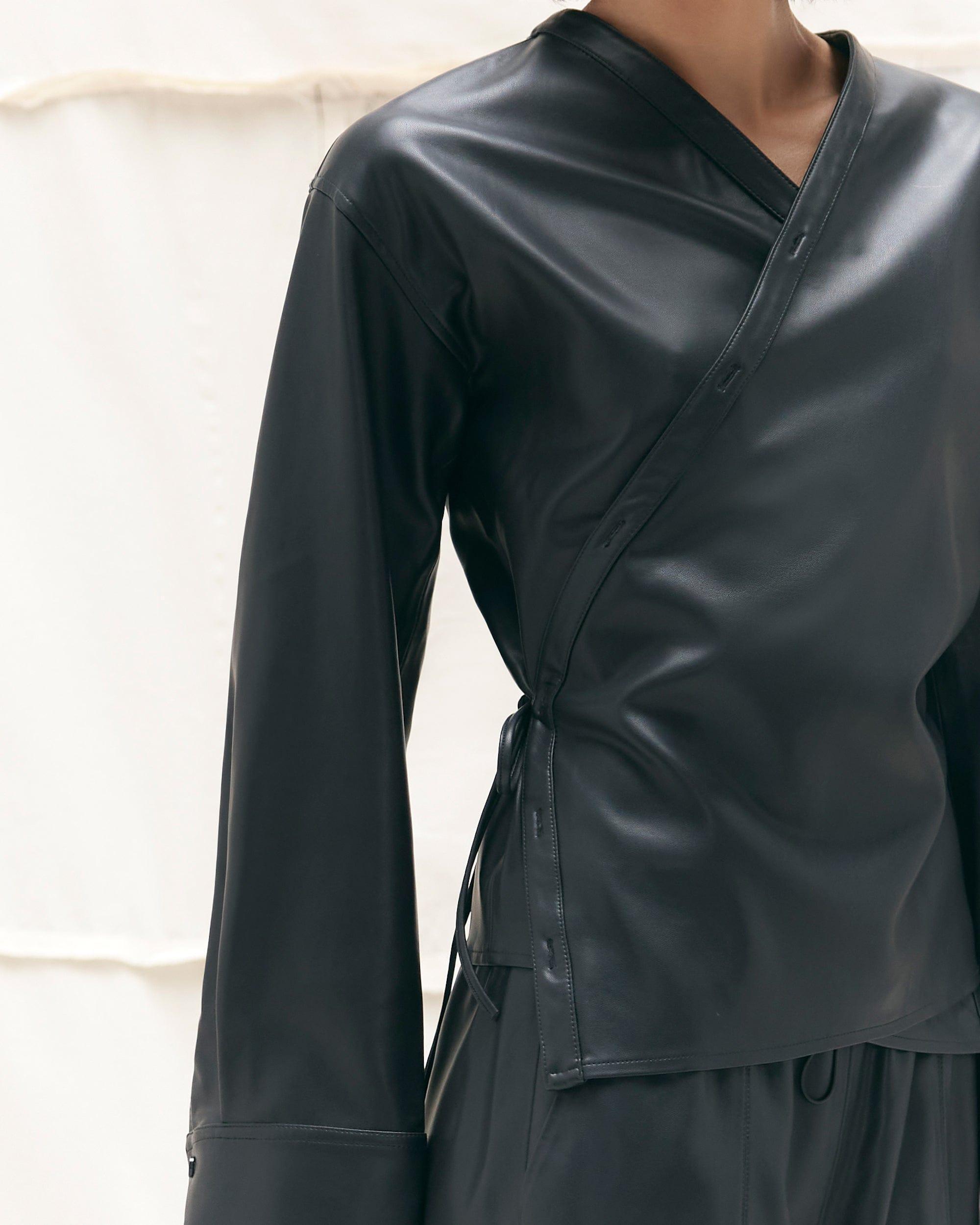 Sarit Vegan Leather Wrap Top Product Image