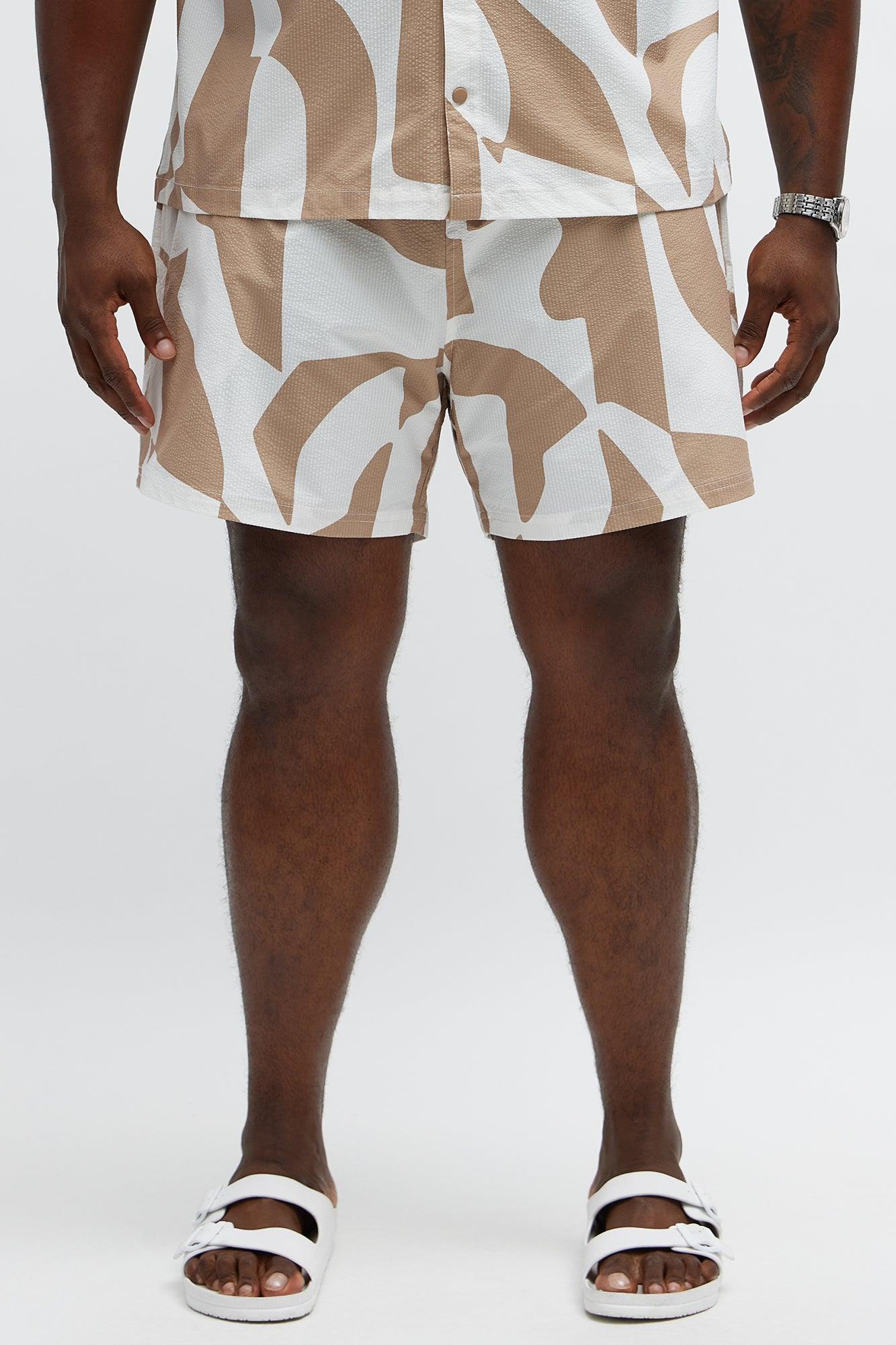 Seersucker Abstract Geo Printed Swim Trunk 6″ - Tan/Multi Male Product Image