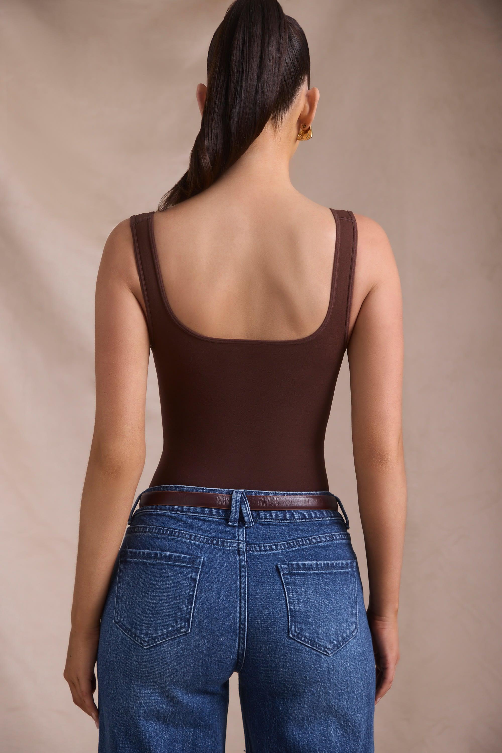 Seamless Sweetheart-Neck Bodysuit in Espresso Product Image