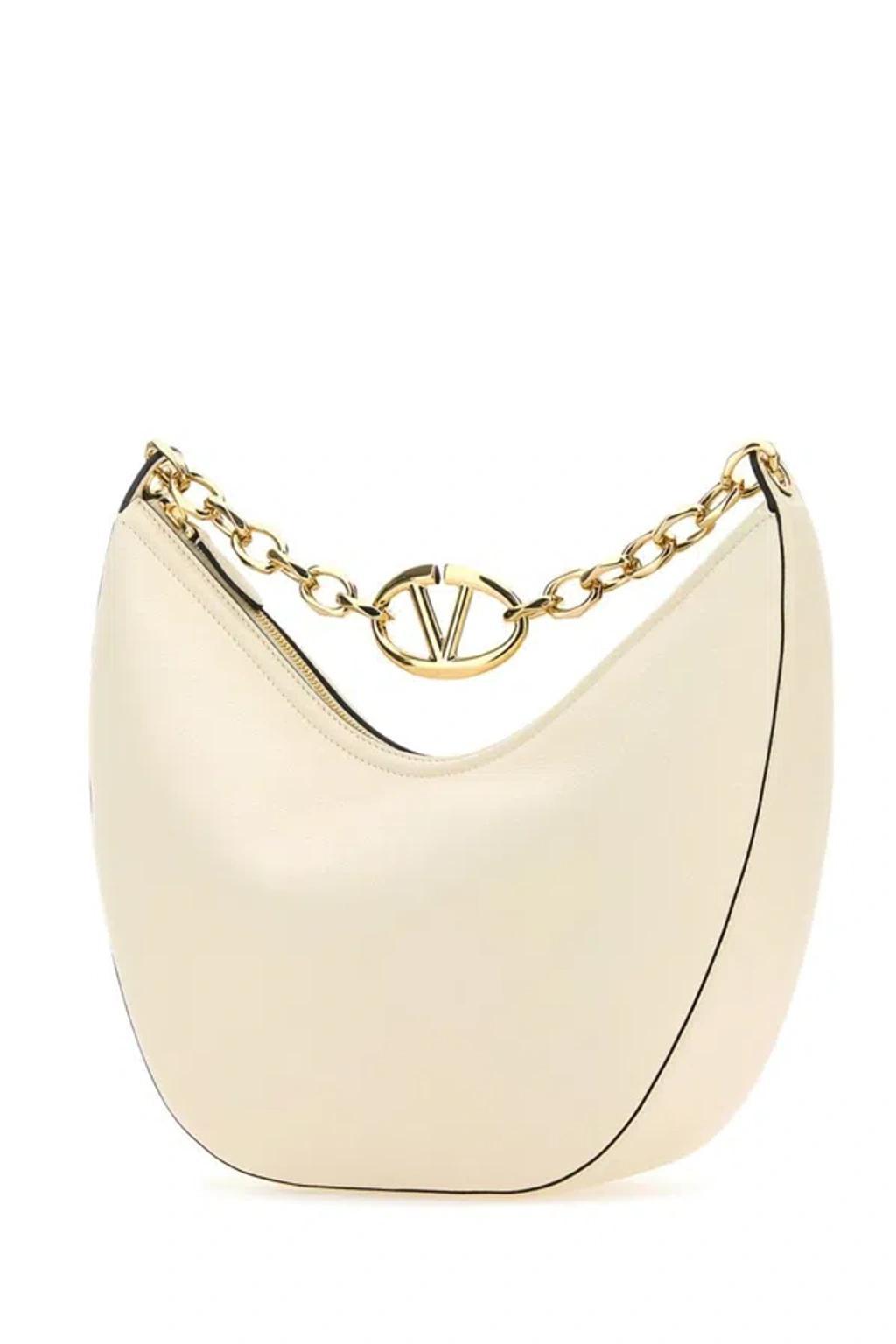 VALENTINO GARAVANI Ivory Leather Medium Vlogo Shoulder Bag In Beige Product Image