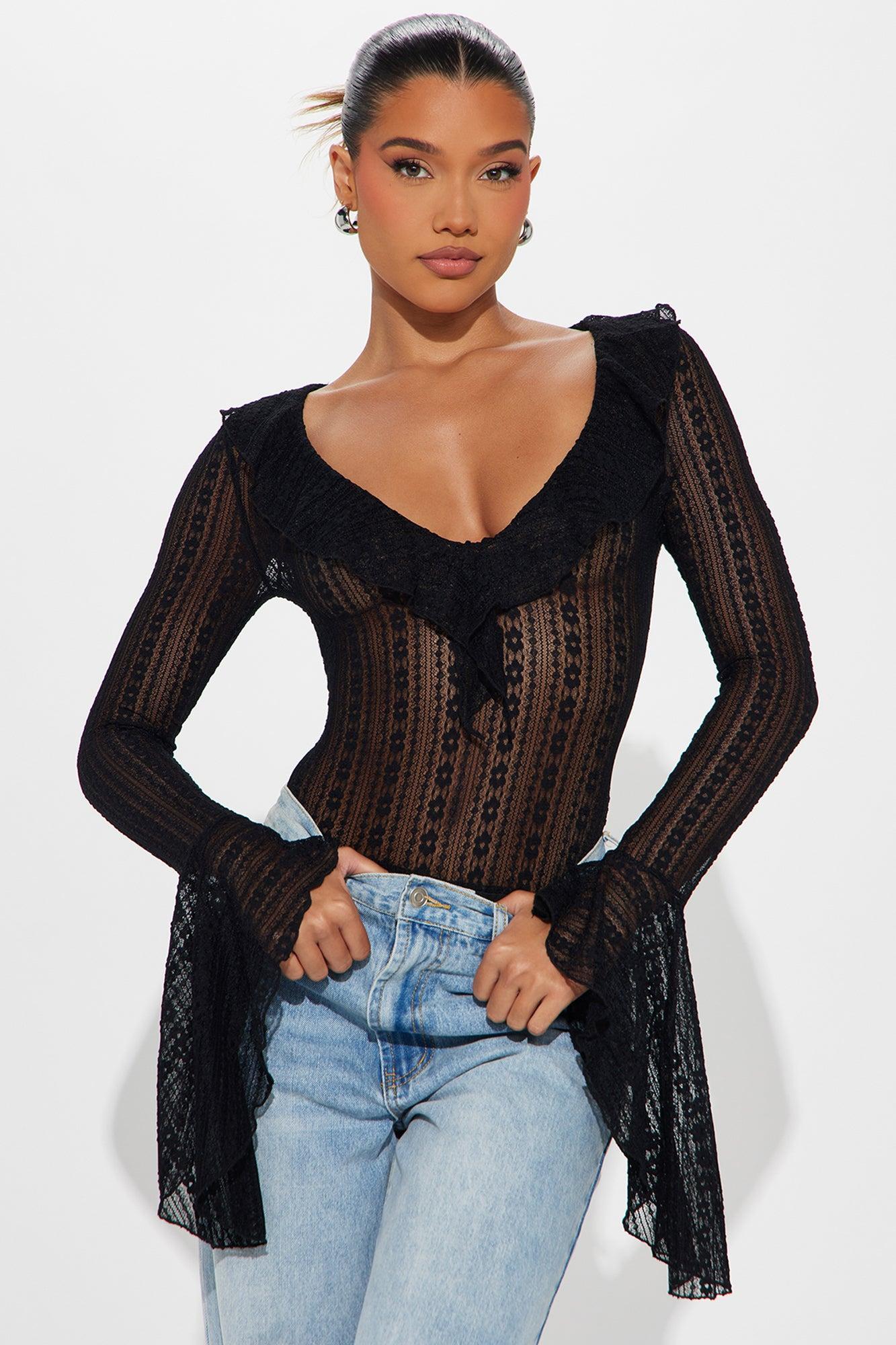 Spring Fling Ruffle Bodysuit - Black Product Image