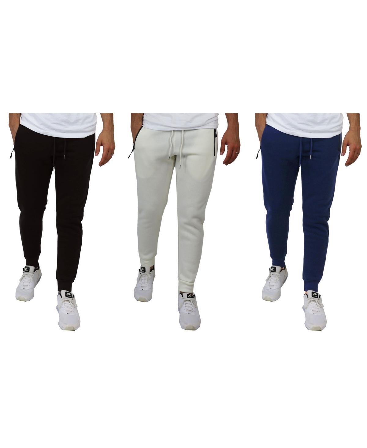 Galaxy By Harvic Mens Pro Star Slim Fit Fleece Lined Jogger Sweatpants, Pack of 3 - Heather Grey/Navy Product Image