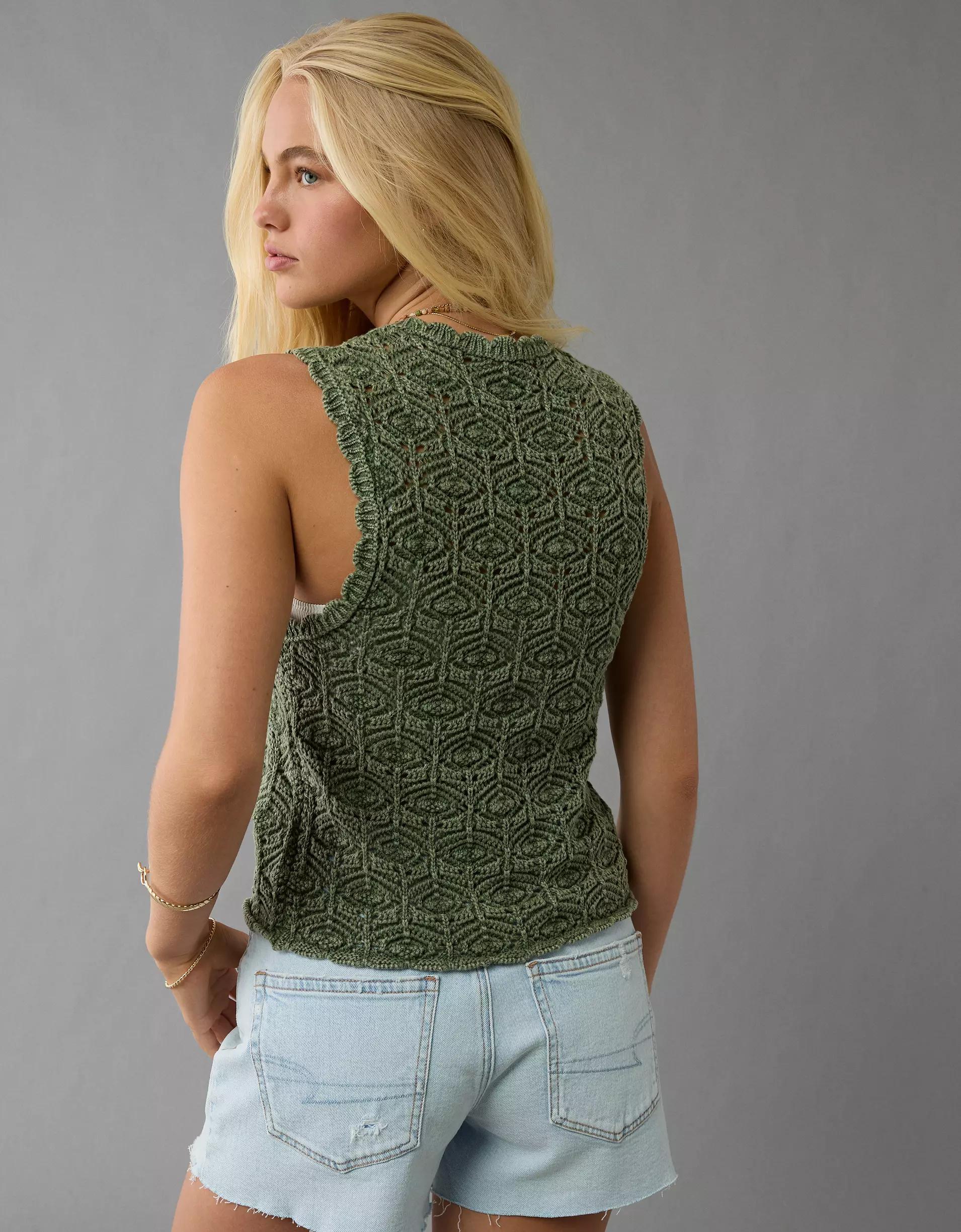AE Tie Front Crochet Vest Product Image