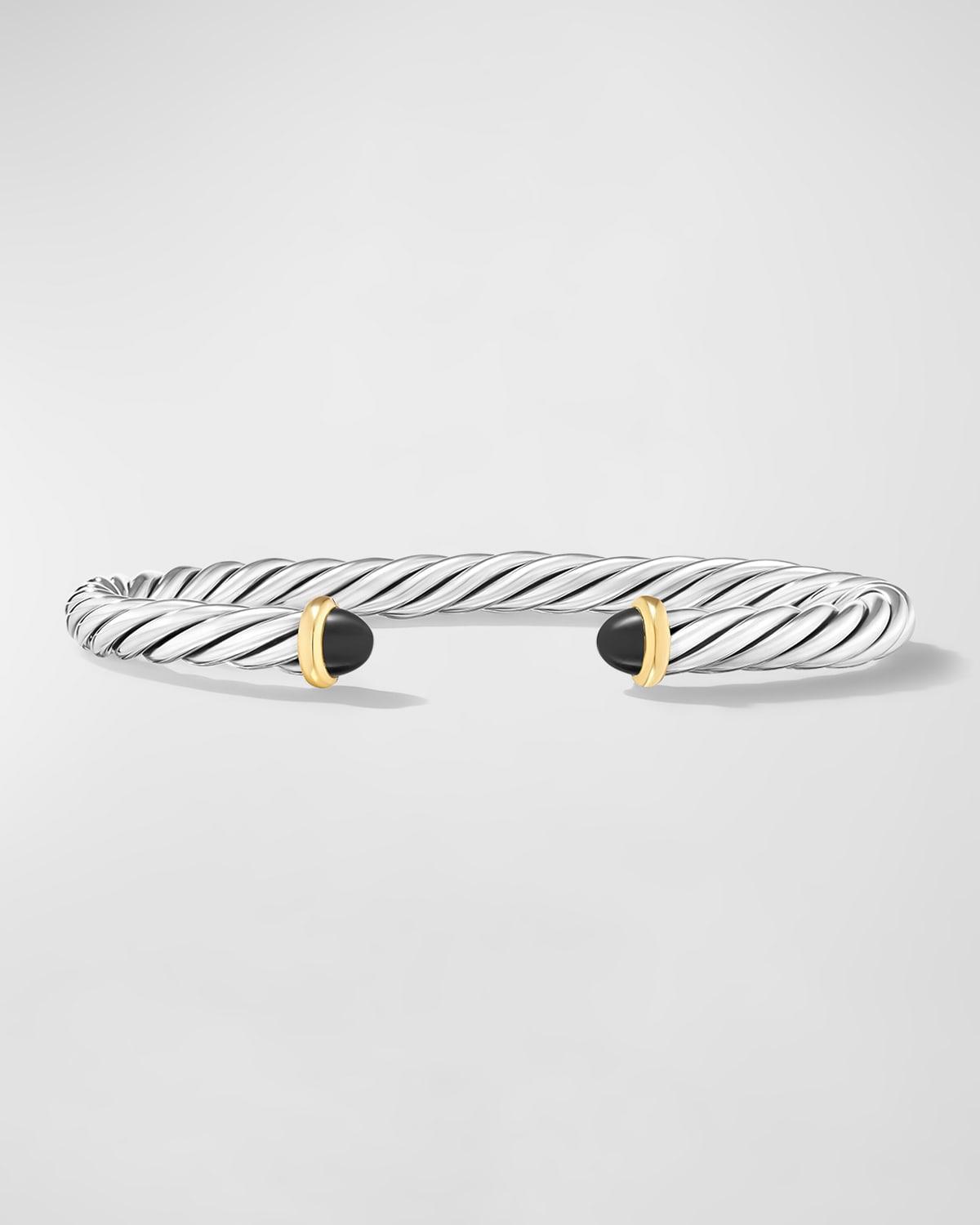 Men's Cable Flex Cuff Bracelet with Gemstone and 14K Gold in Silver, 6mm Product Image