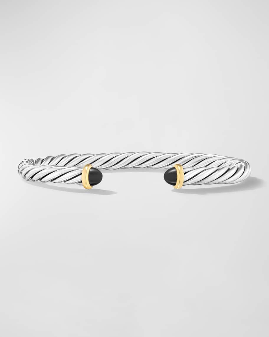 Men's Cable Flex Cuff Bracelet with Gemstone and 14K Gold in Silver, 6mm Product Image