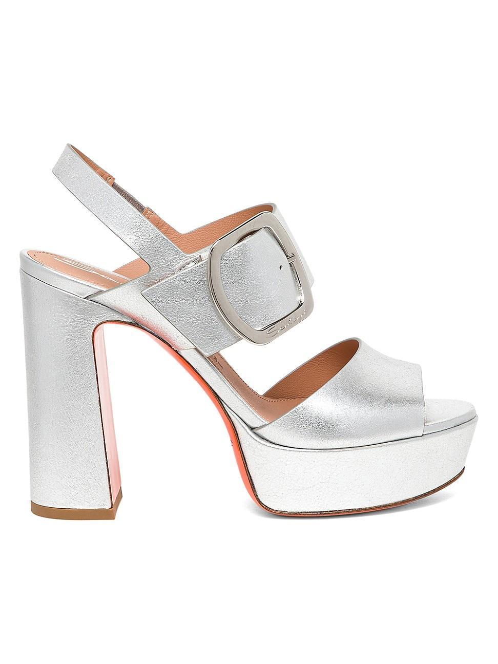 Womens Metallic Leather Buckle Platform Sandals Product Image