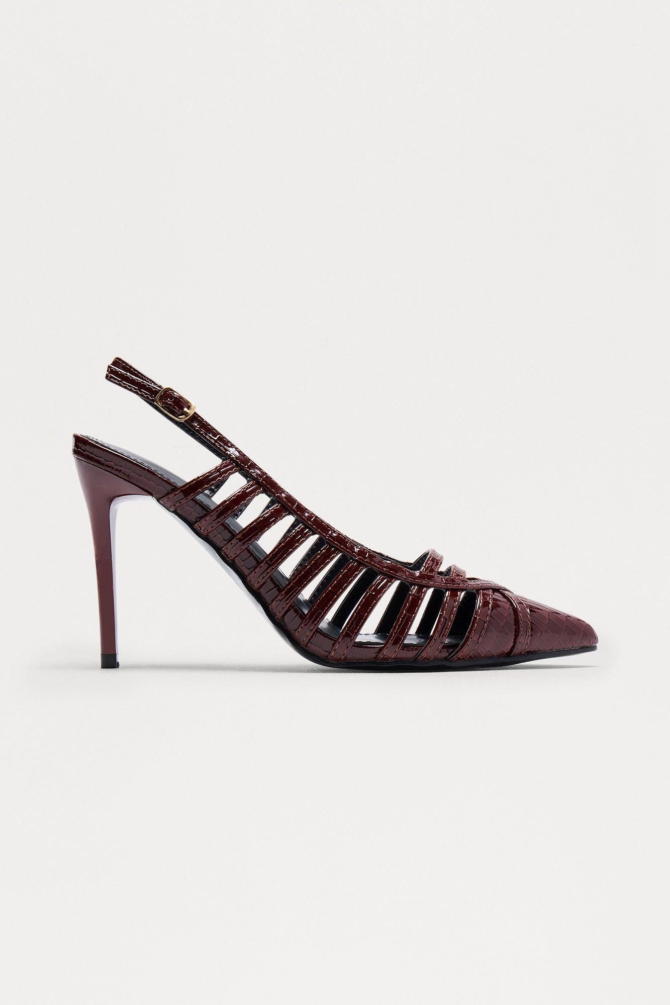 Jagged Croc Slingback Pumps - Wine Product Image