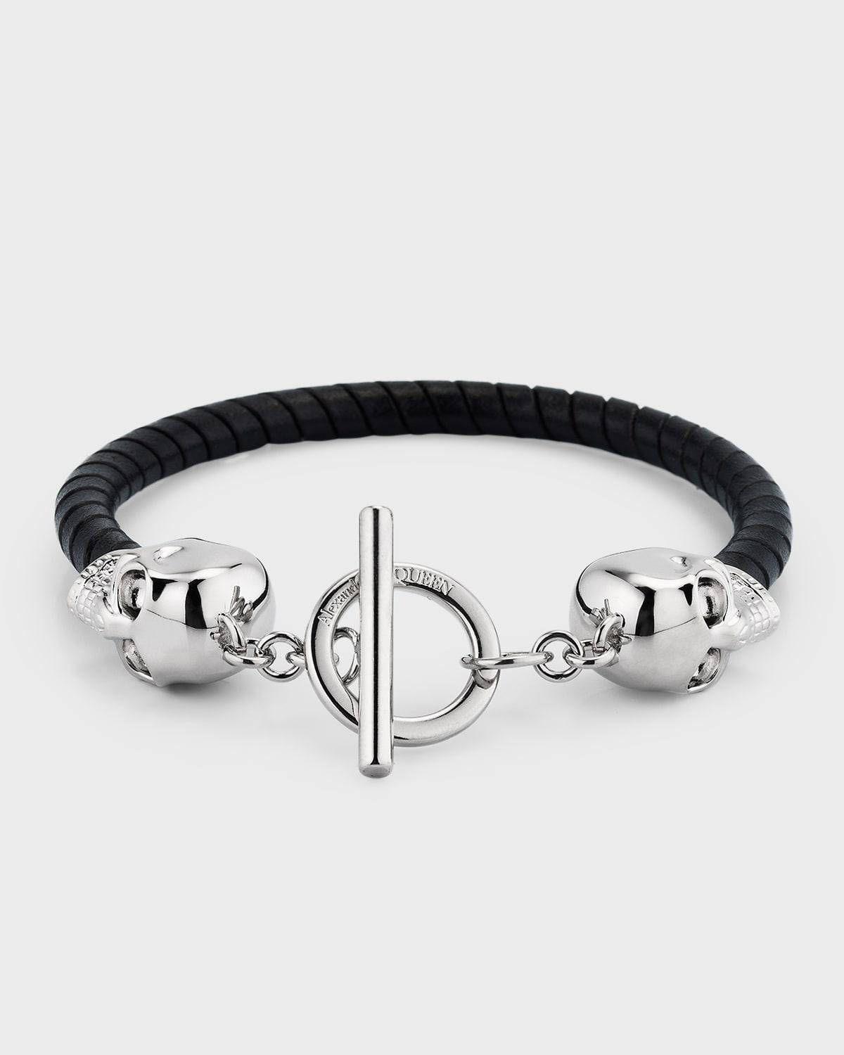 Mens Leather Skull Bracelet Product Image