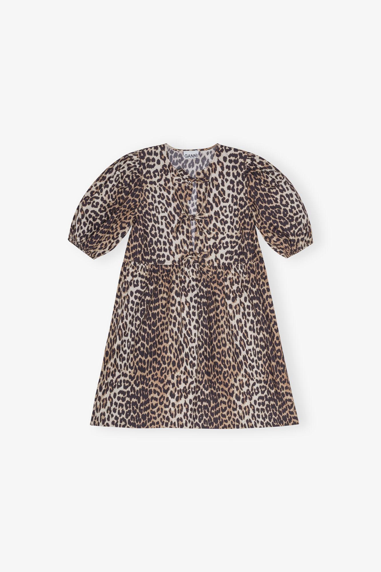 Leopard Printed Cotton Tie String Mini Dress Product Image