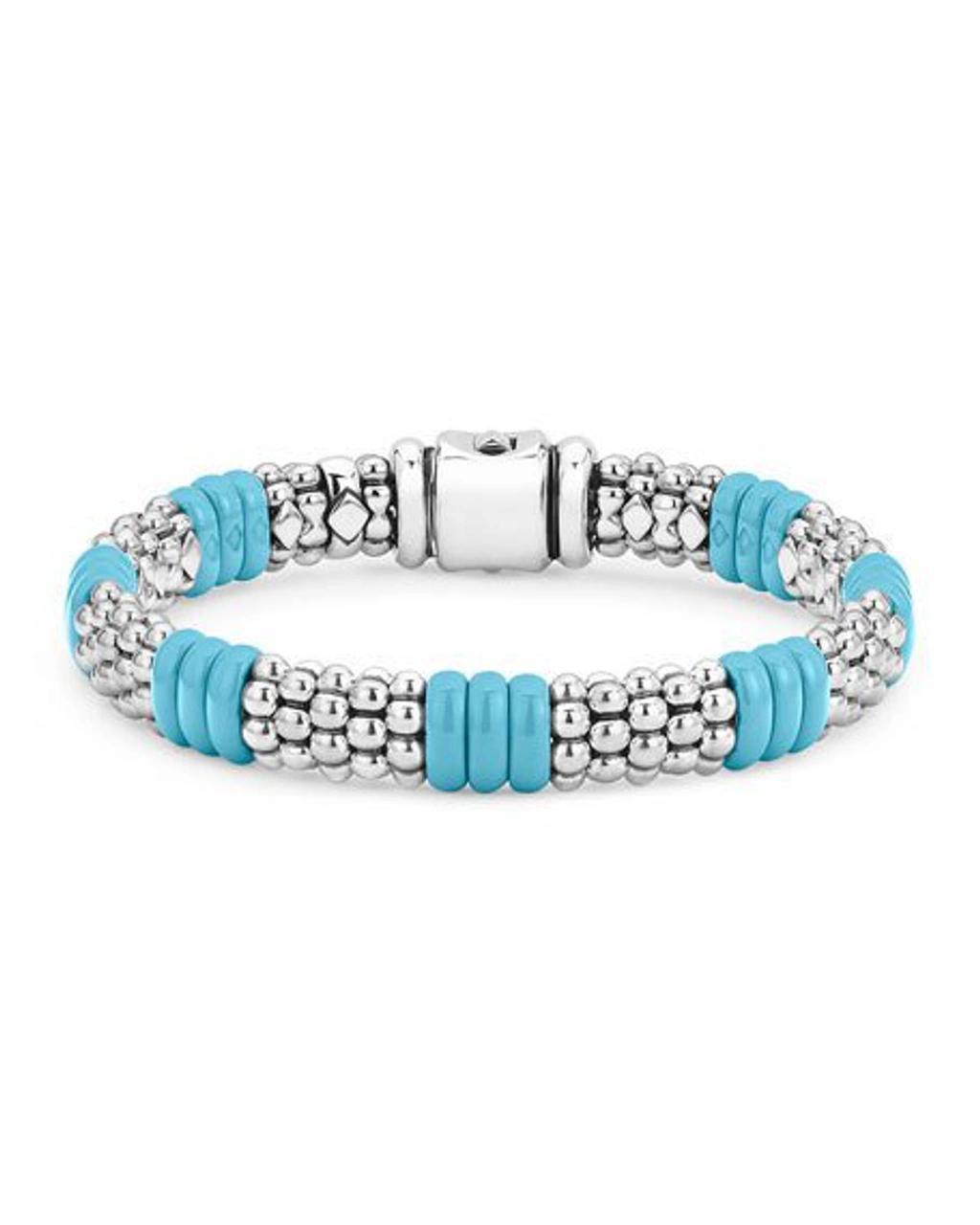 LAGOS Sterling Silver Caviar Blue Ceramic Signature Bracelet In Silver/ Blue Product Image