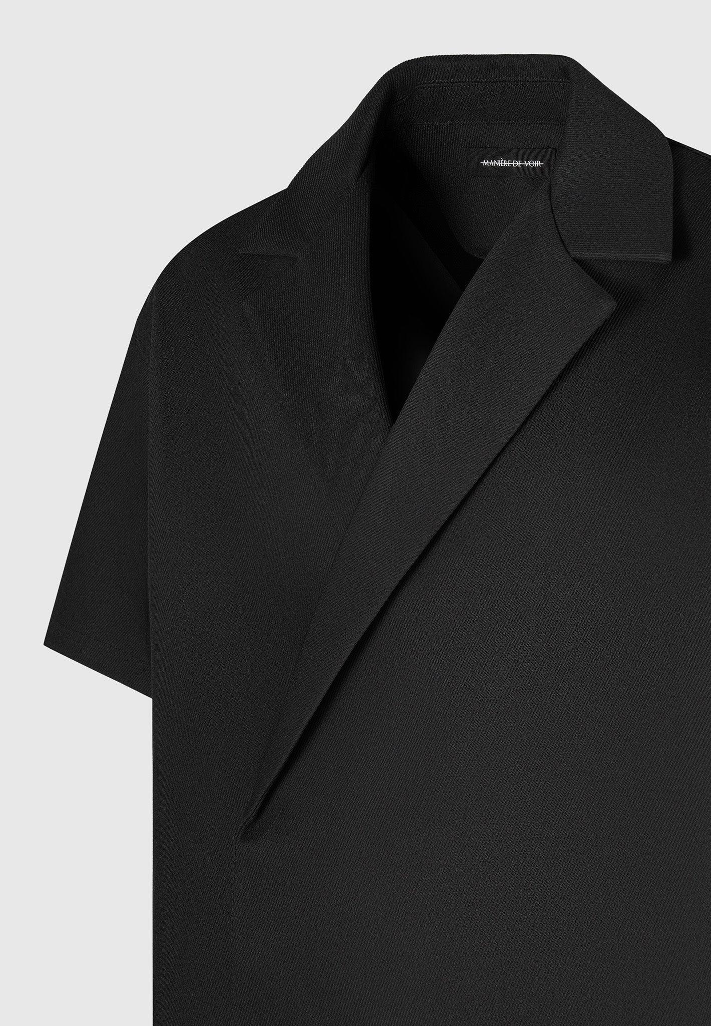 Boxy Twill Double Breasted Shirt - Black Male Product Image