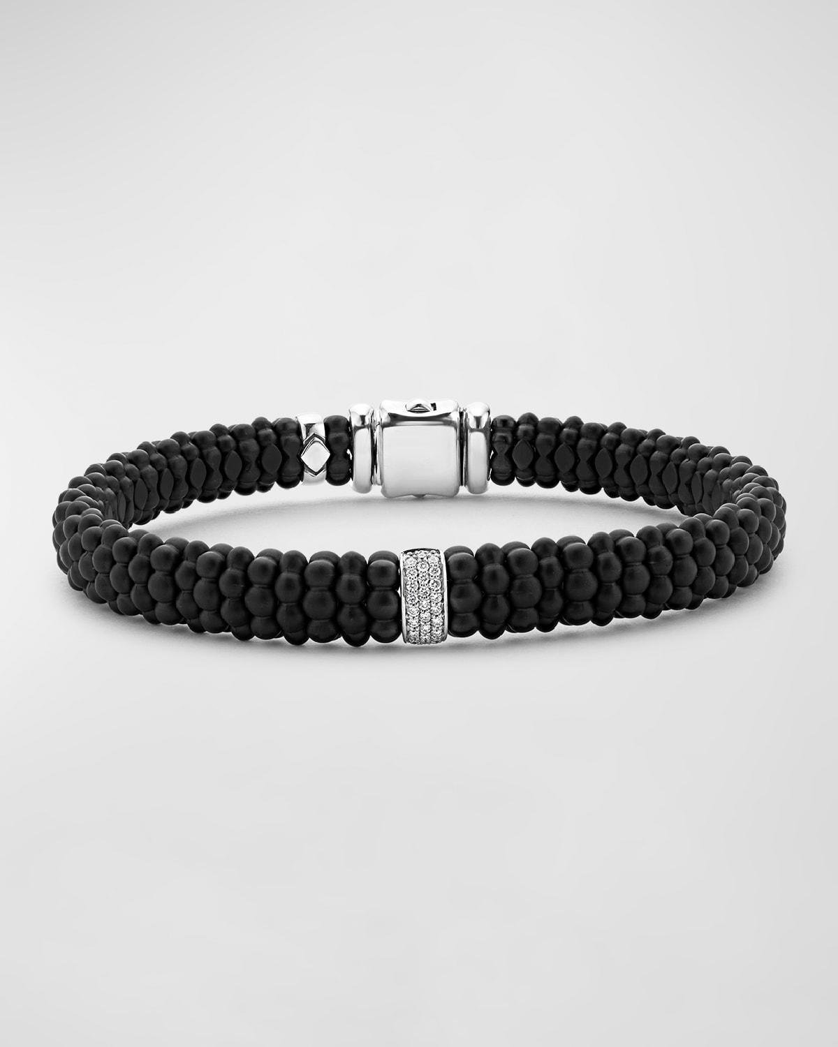 Mens Black Caviar Rope Bracelet with Diamonds, 9mm Product Image