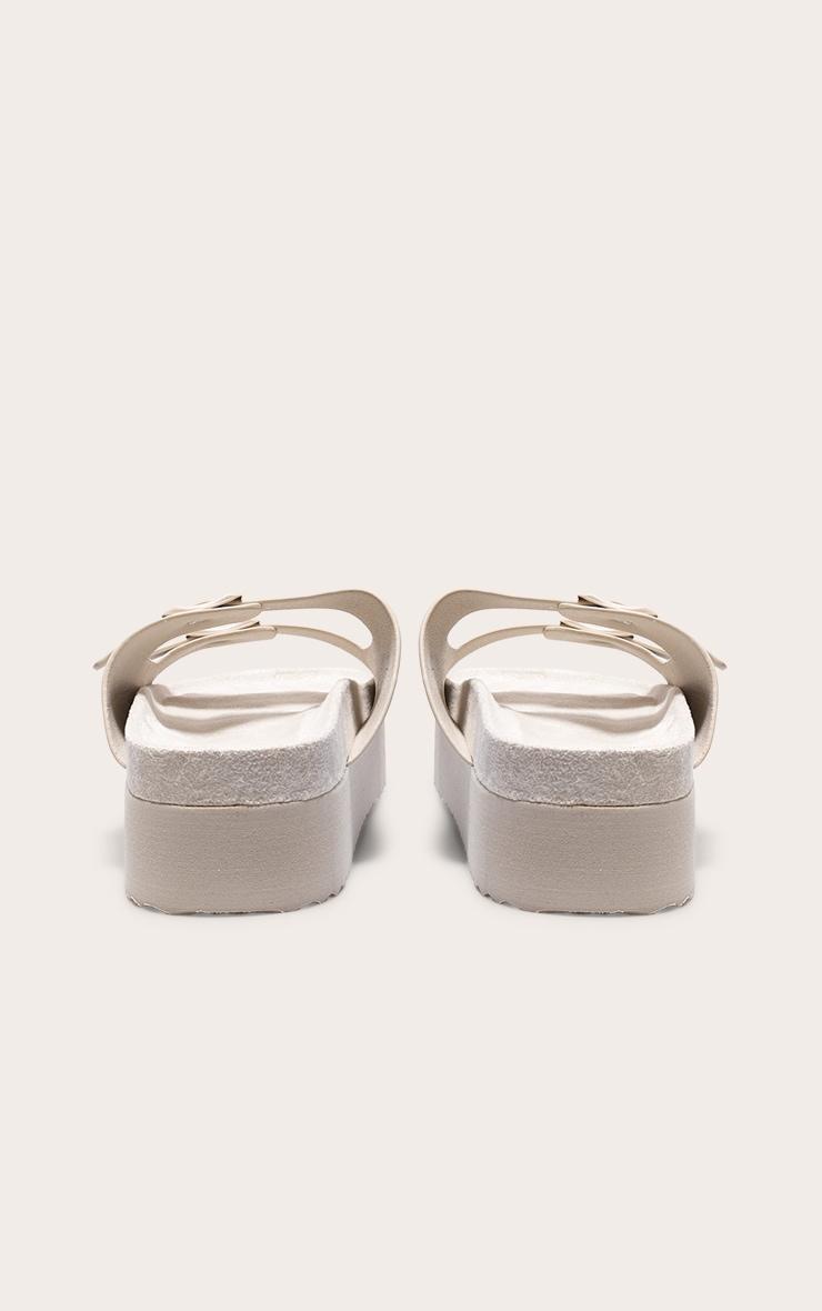 White PU Round Toe Double Buckle Strap Chunky Flat Sandals Product Image