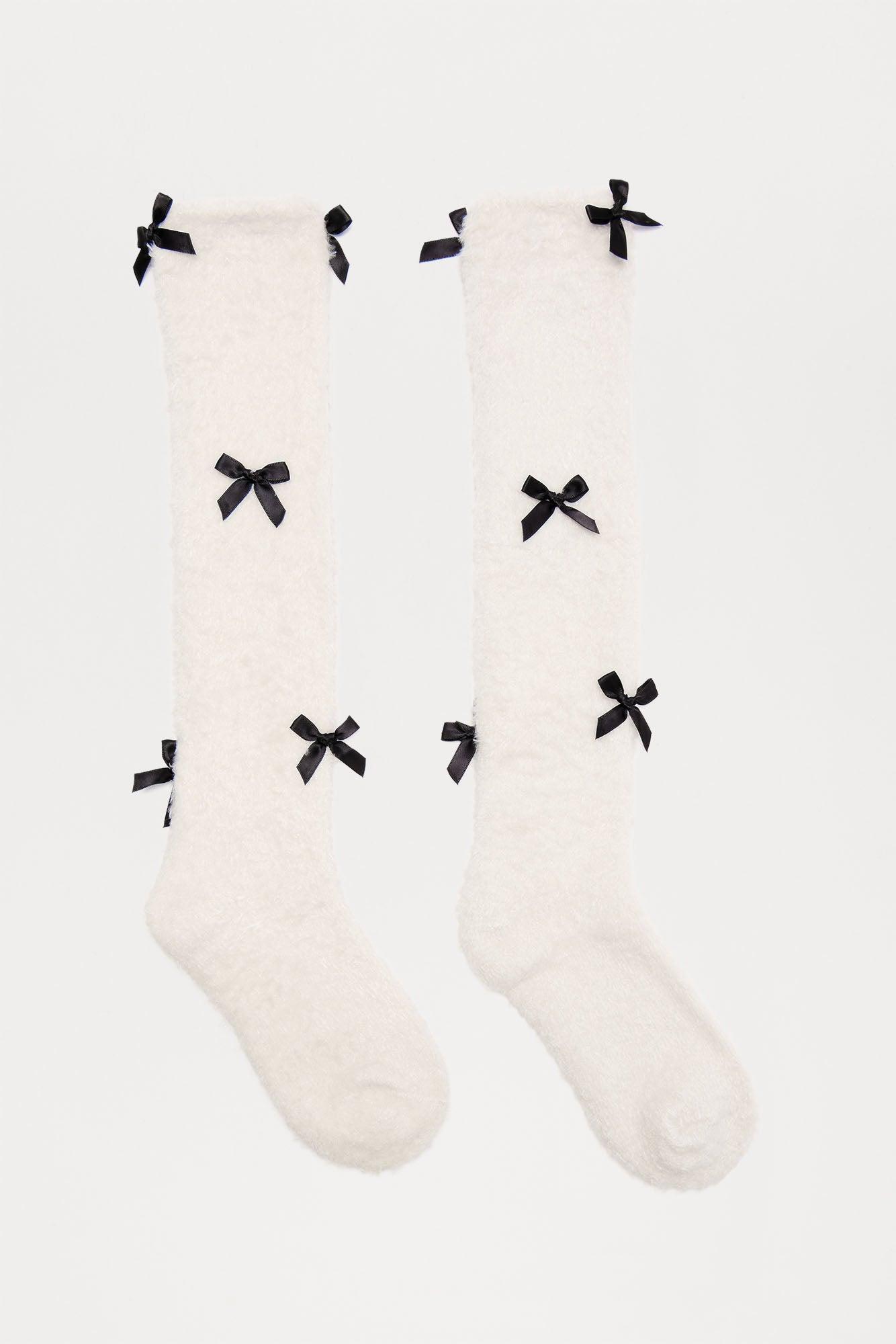 Fuzzy Bow Socks - Ivory Product Image