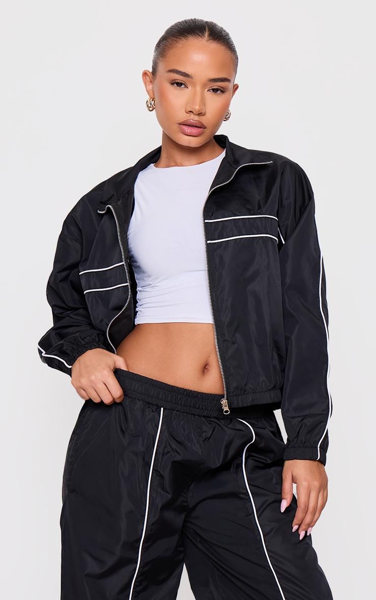 Petite Black Contrast Piping Shell Track Jacket Product Image