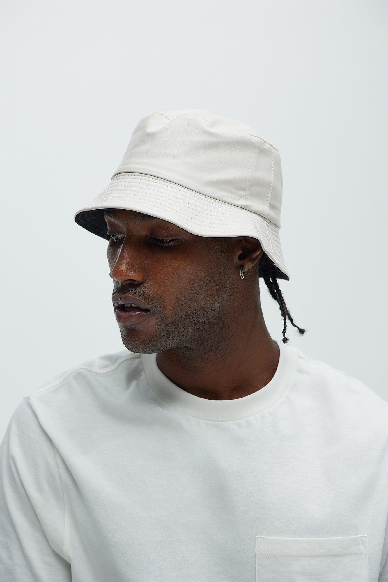 Faux Leather Bucket Hat - Off White Product Image