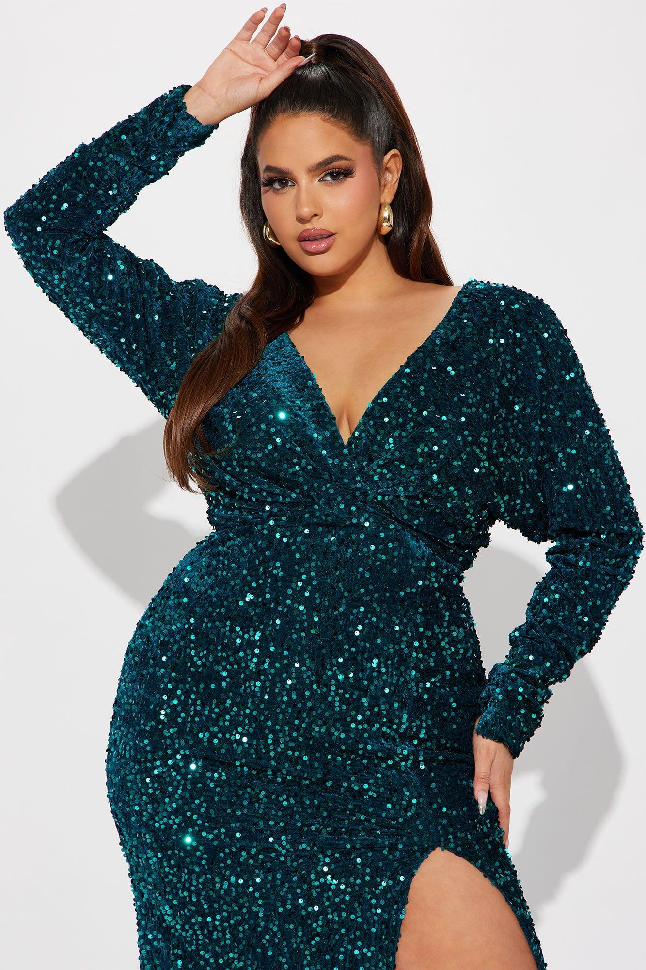 One And Only Sequin Gown - Emerald Product Image