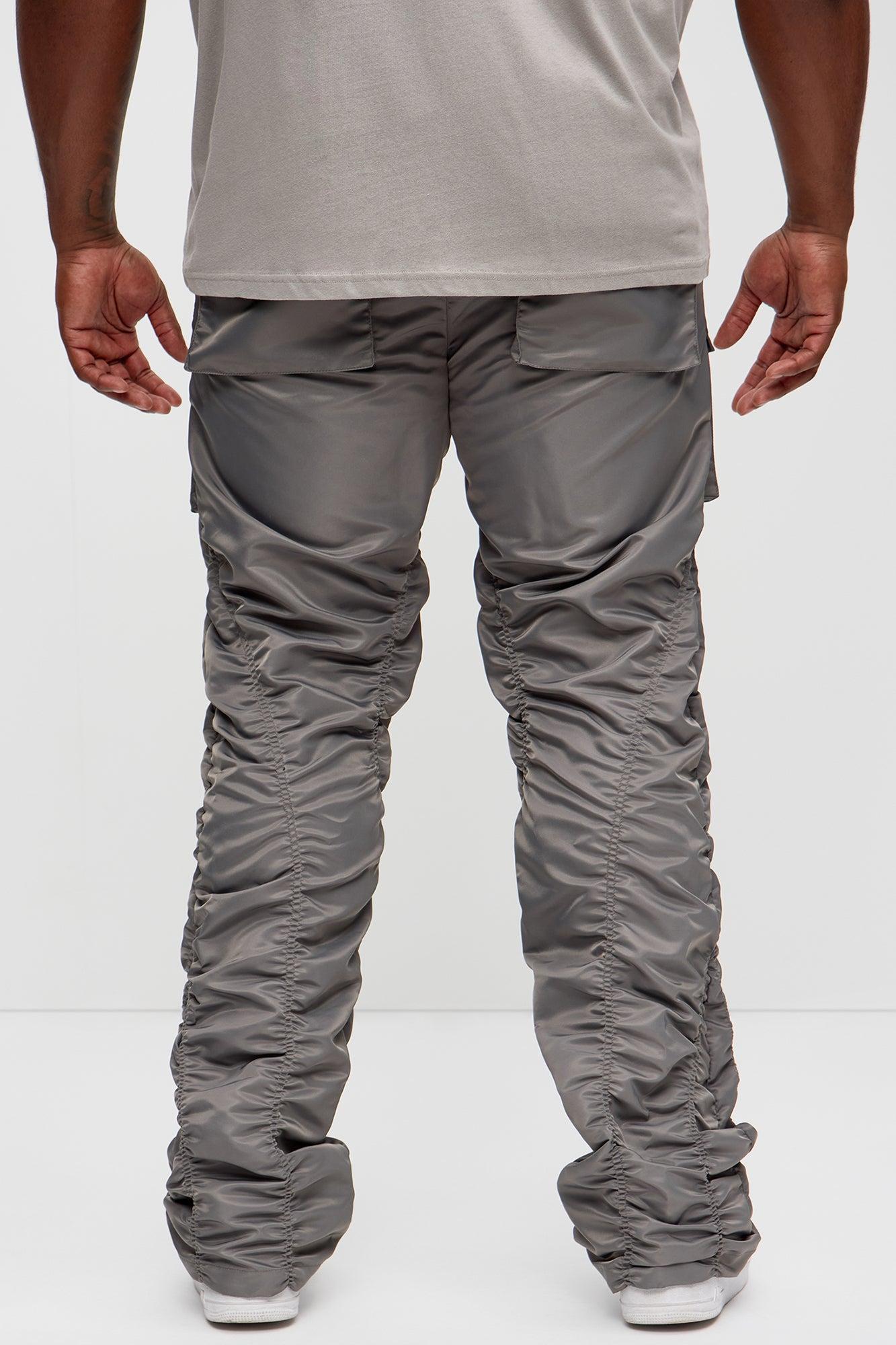 Scrunched Flared Nylon Cargo Pants - Charcoal Product Image