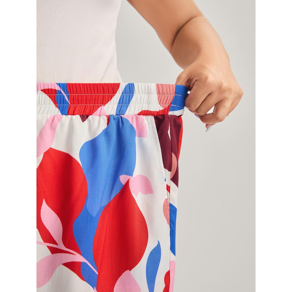 Plus Size Color Block Stretchy Waist Wide-Leg Pants Women Multicolor Casual Wide Leg Mid Rise Casual Pants BloomChic 18-20/2X Product Image