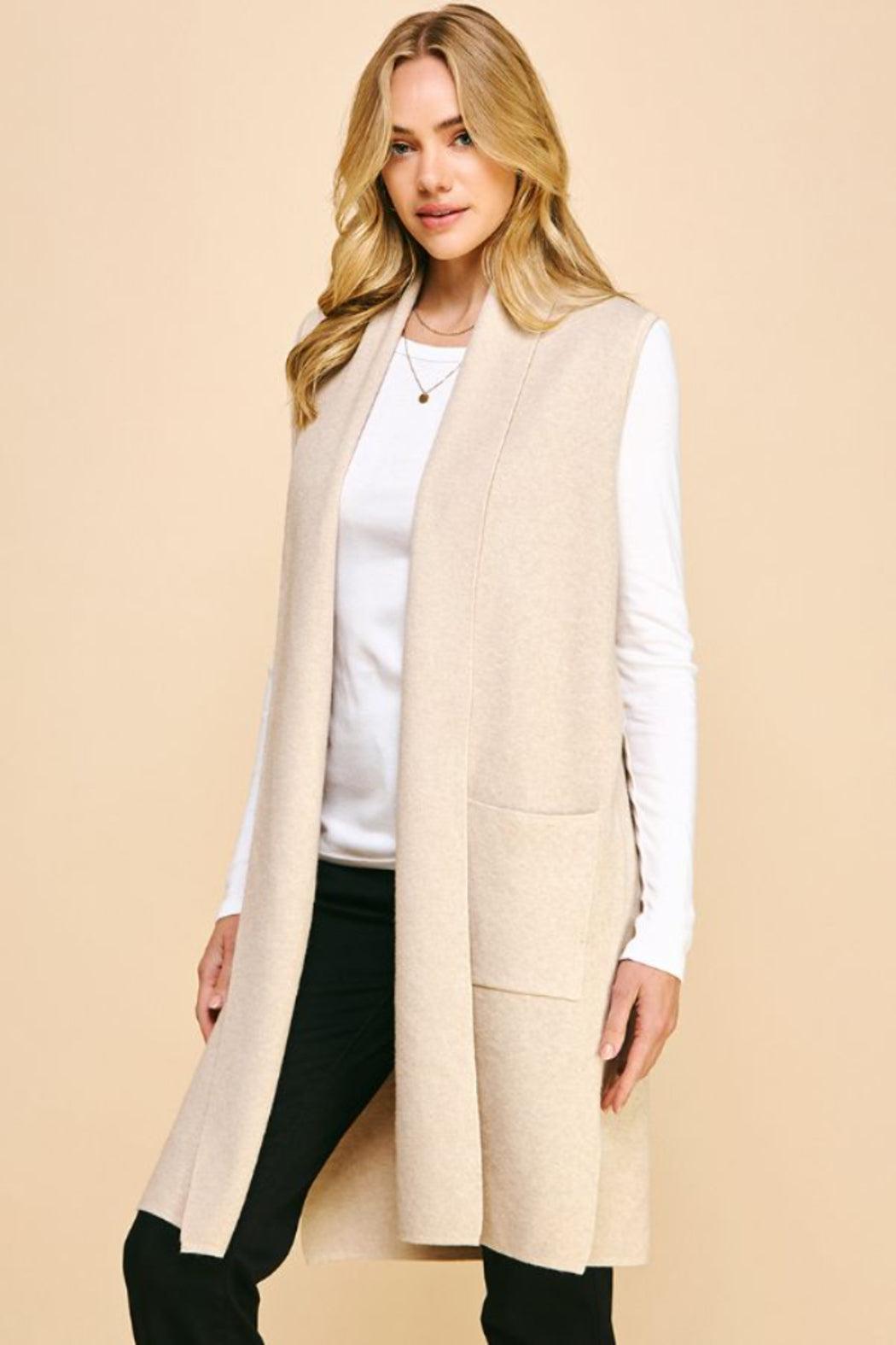 Sleeveless Open Knit Cardigan Product Image