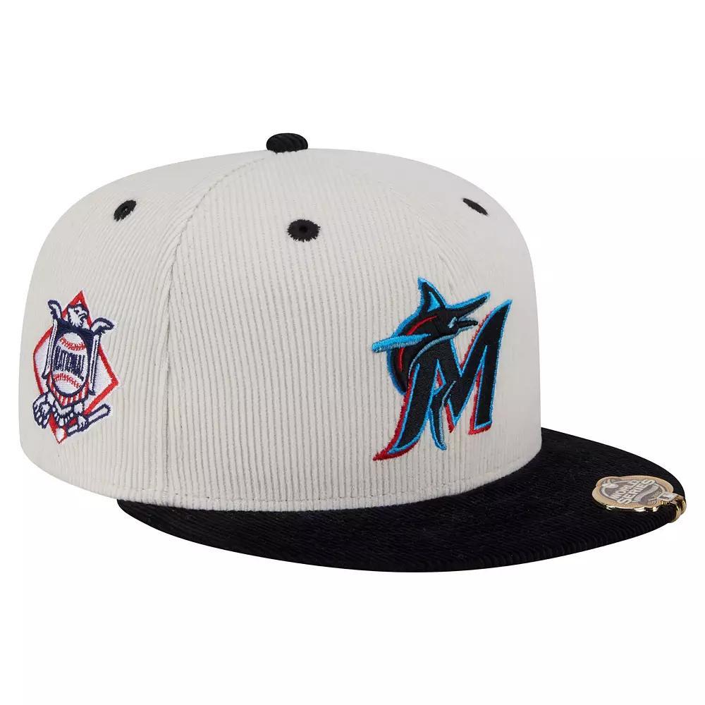 Men's New Era Cream/Black Miami Marlins Two-Tone Corduroy 59FIFTY Fitted Hat, Size: 7 1/8, Beige Product Image