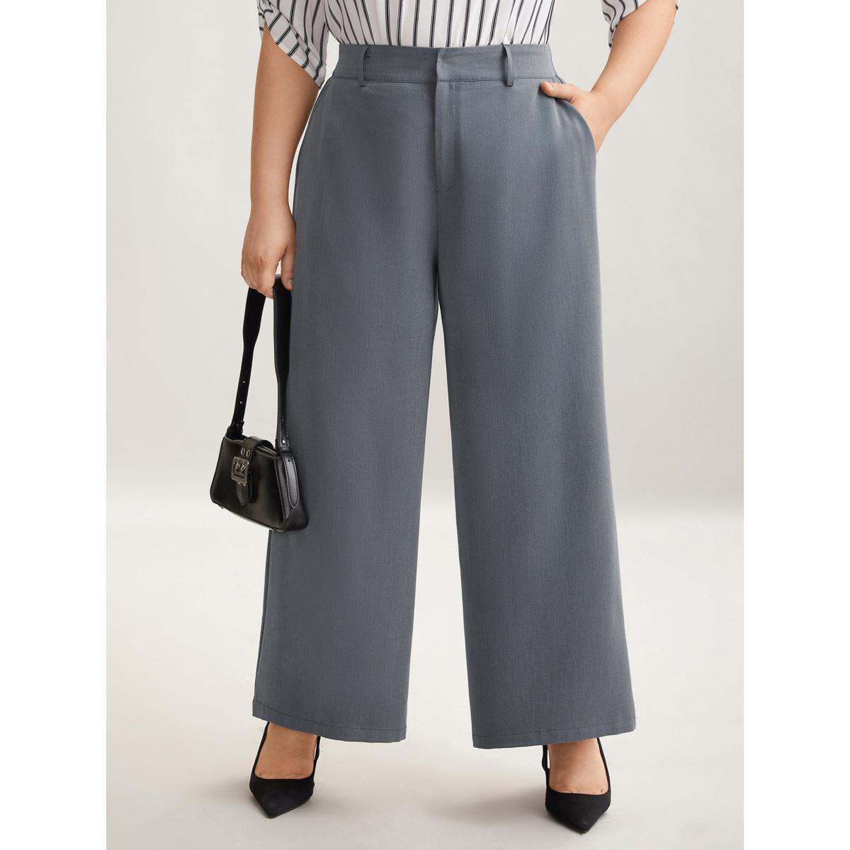 Plus Size Heathered Stretchy Waist Wide-Leg Pants Women DimGray At the Office Wide Leg Mid Rise Work Pants BloomChic 12/L Product Image
