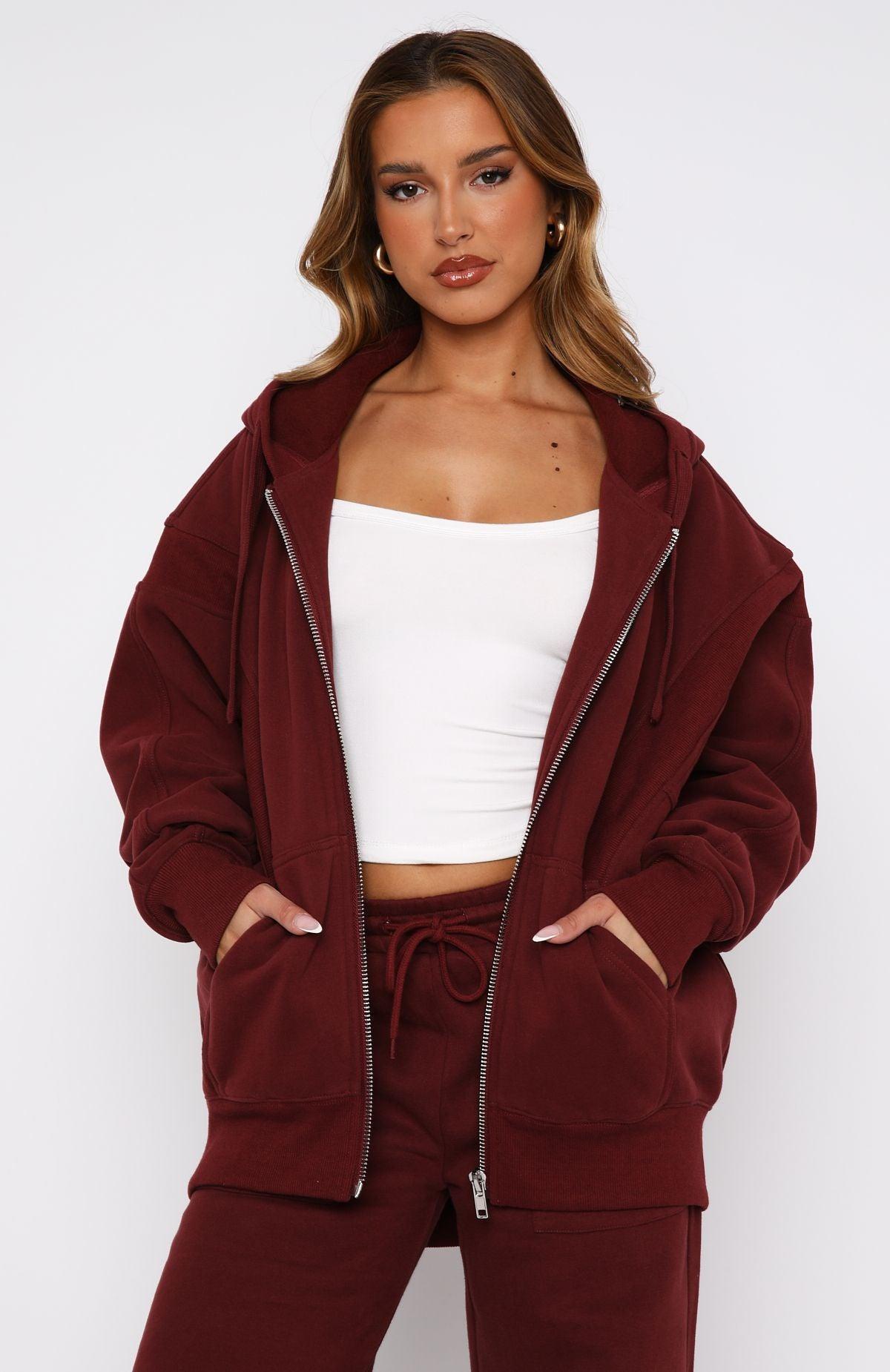 Everything You Want Zip Front Hoodie Merlot Product Image