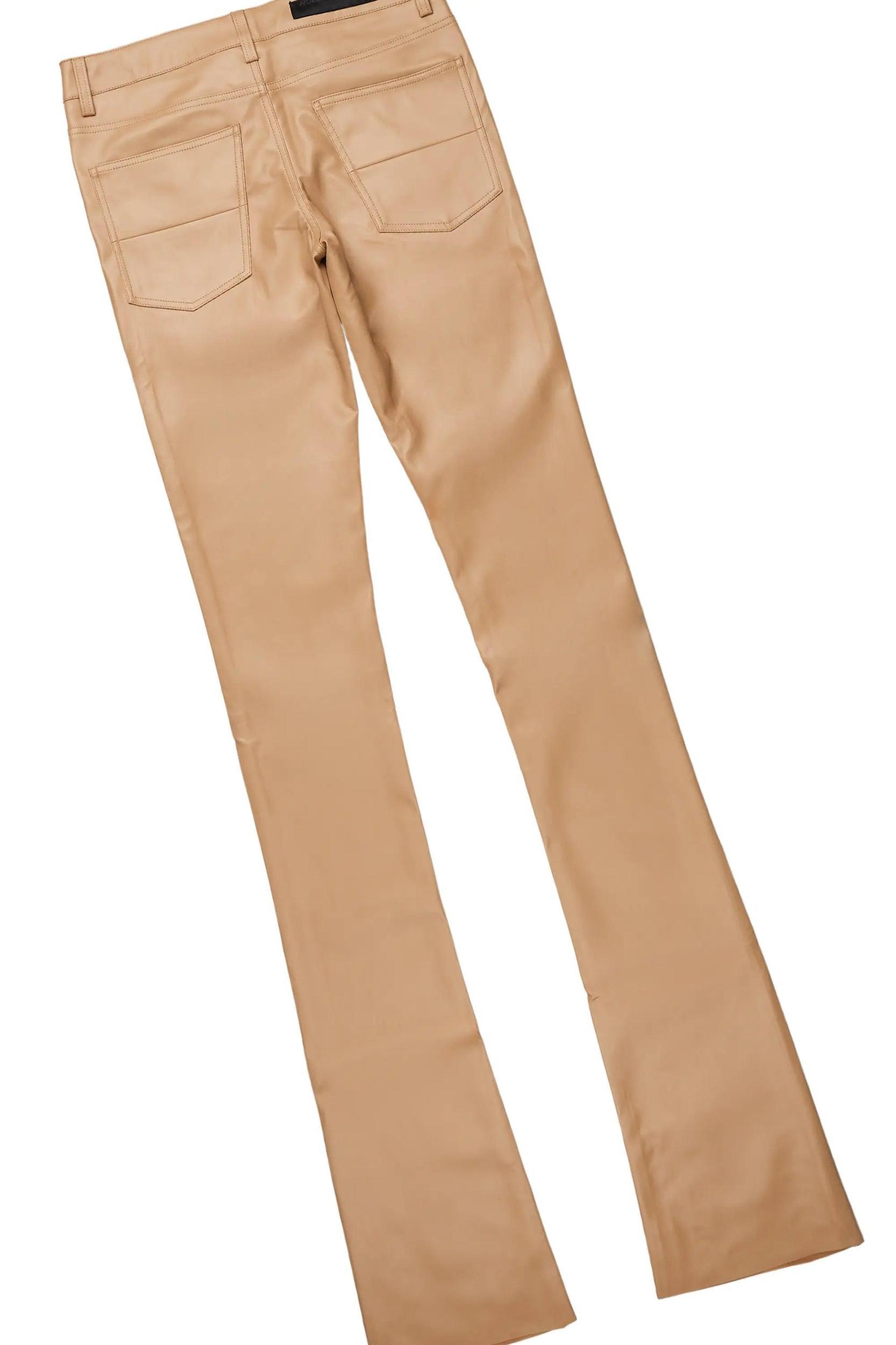 Badbich White T-Shirt & Ricky Tan Super Stacked Faux Leather Pant Bundle Male Product Image