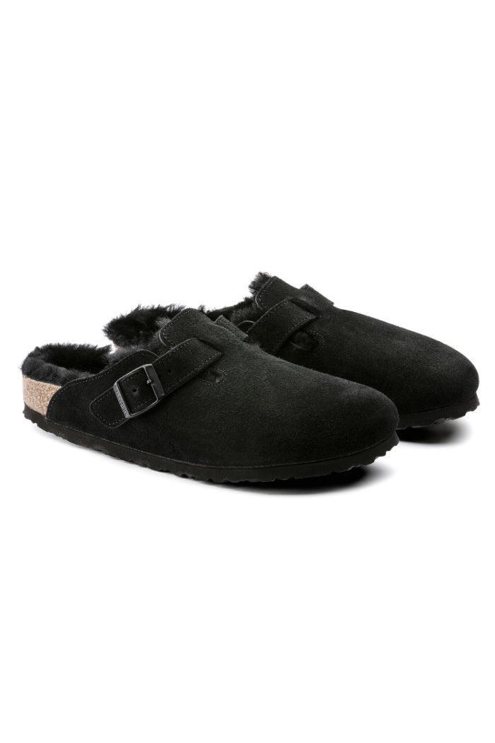 Birkenstock Boston Shearling VL/Fell Suede Leather in Black Product Image