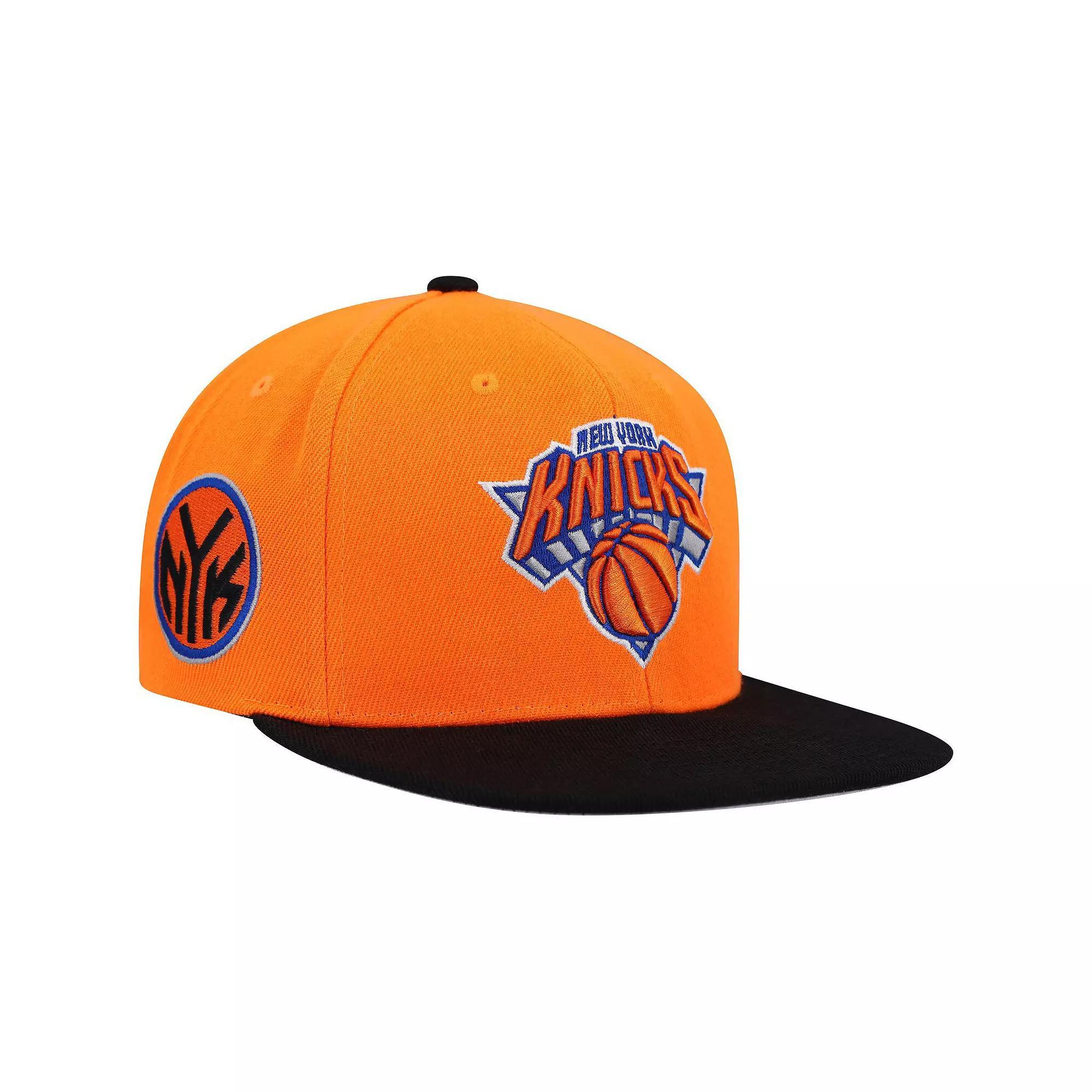 Men's Mitchell & Ness Orange/Black New York Knicks Side Core 2.0 Snapback Hat Product Image