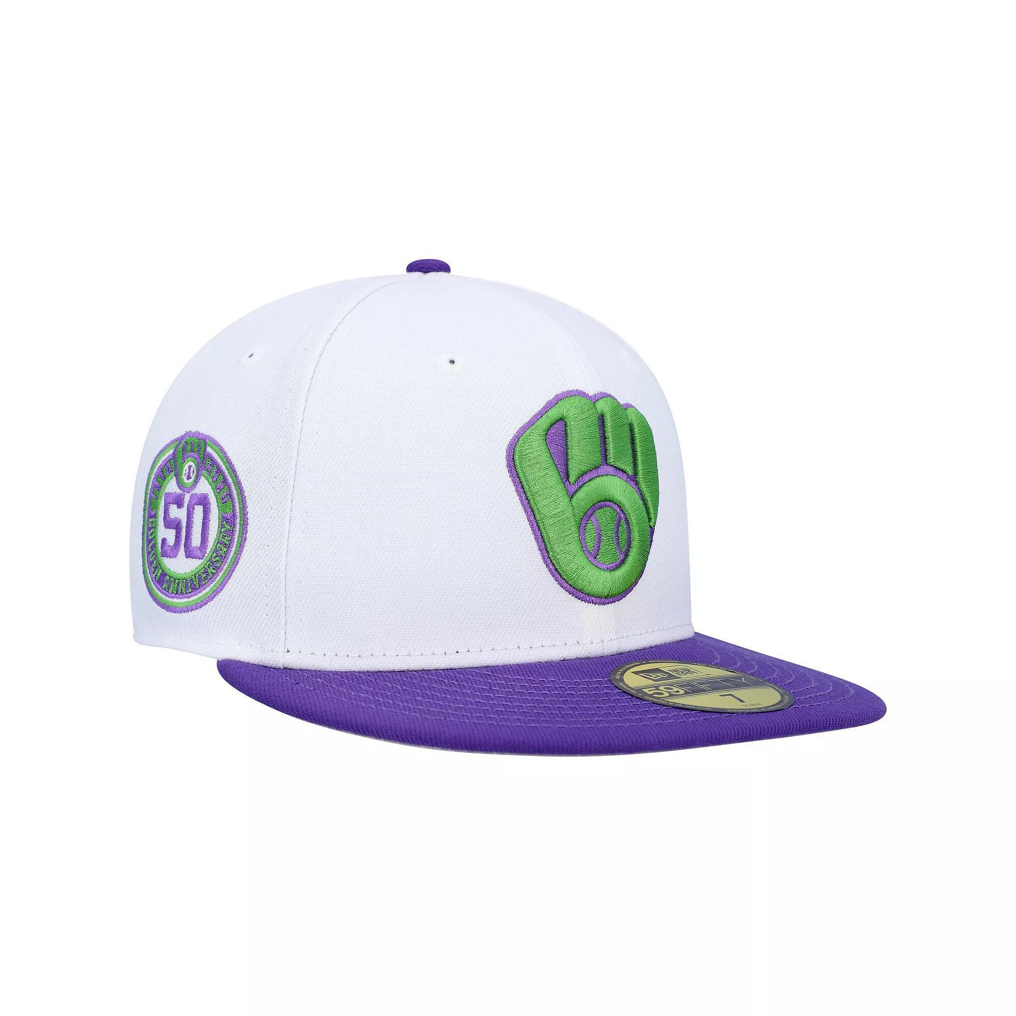 Men's New Era White Milwaukee Brewers 50th Anniversary Side Patch 59FIFTY Fitted Hat, Size: 7 3/8 Product Image