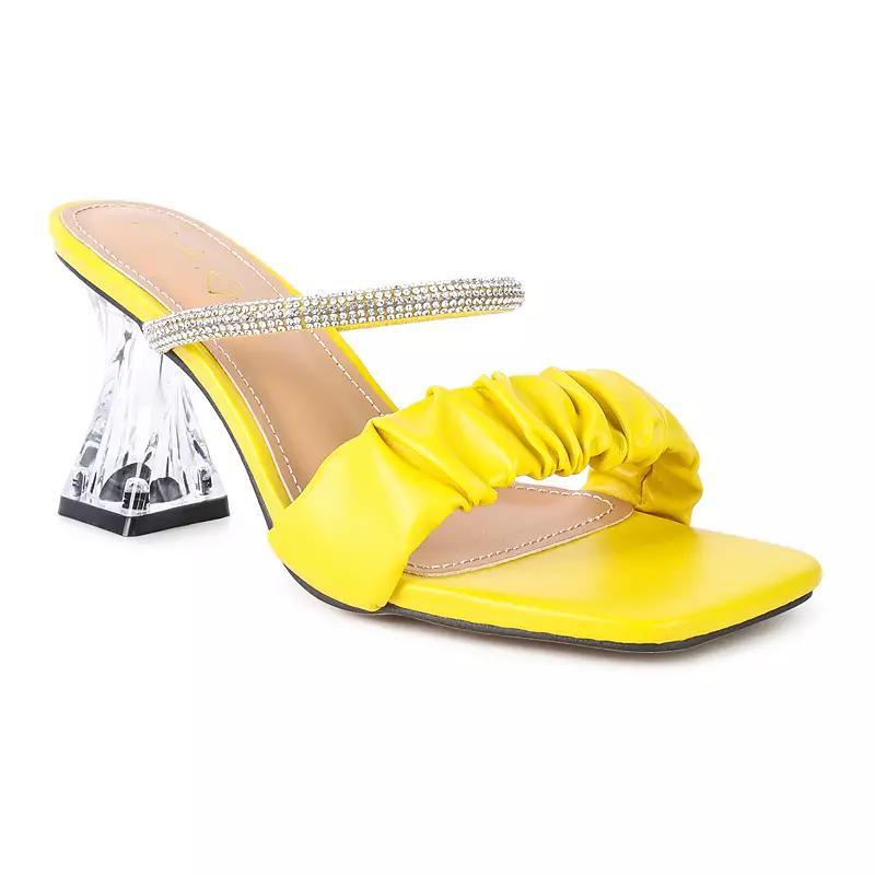 London Rag Date Look Women's Clear Heel Rhinestone Sandals, Size: 10, Yellow Product Image