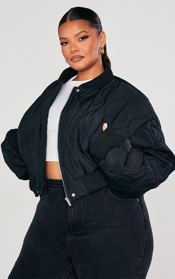 Plus Black Panel Bomber Jacket Product Image