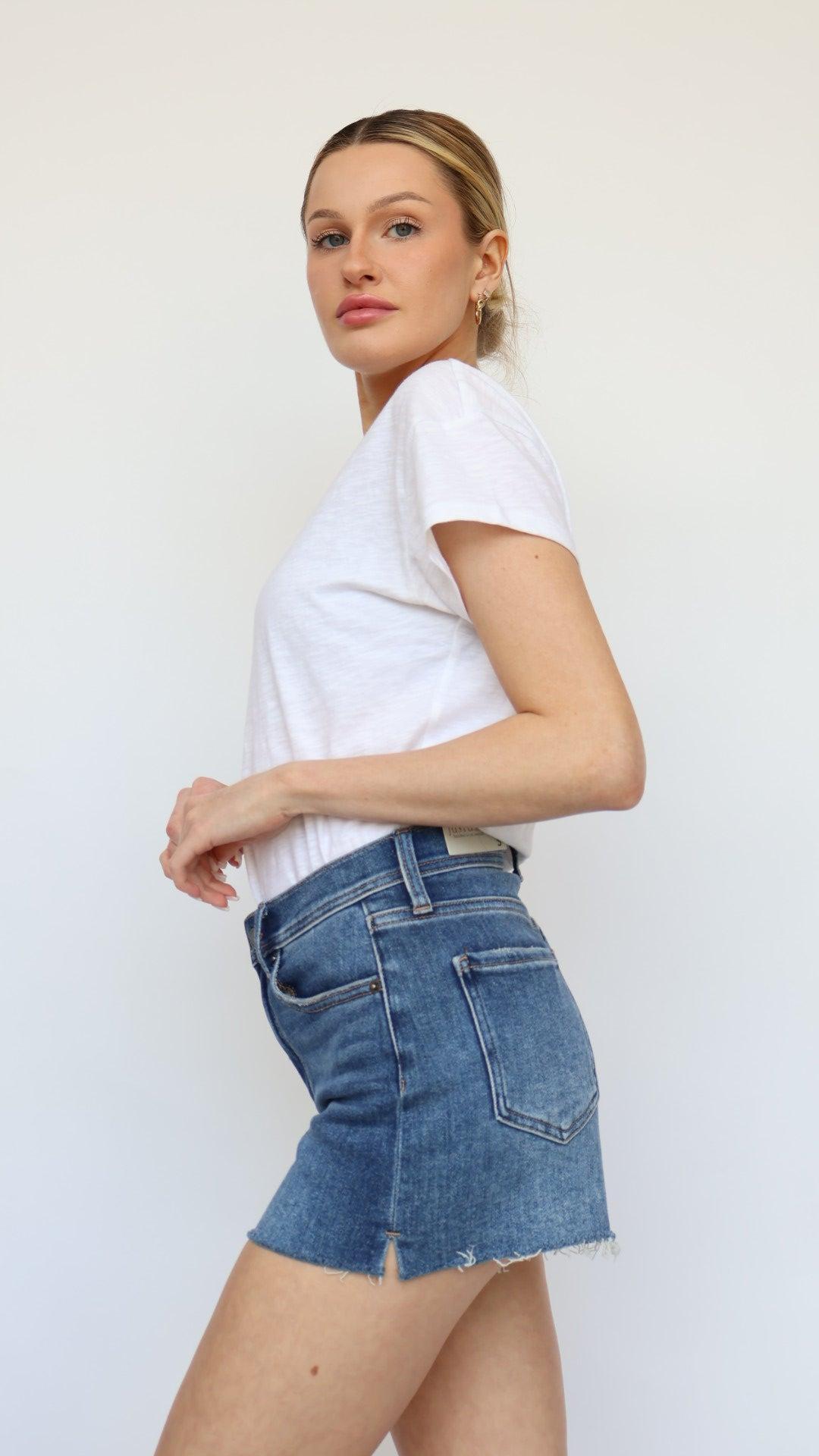 Stretch Cut Off Fray Denim Shorts Product Image