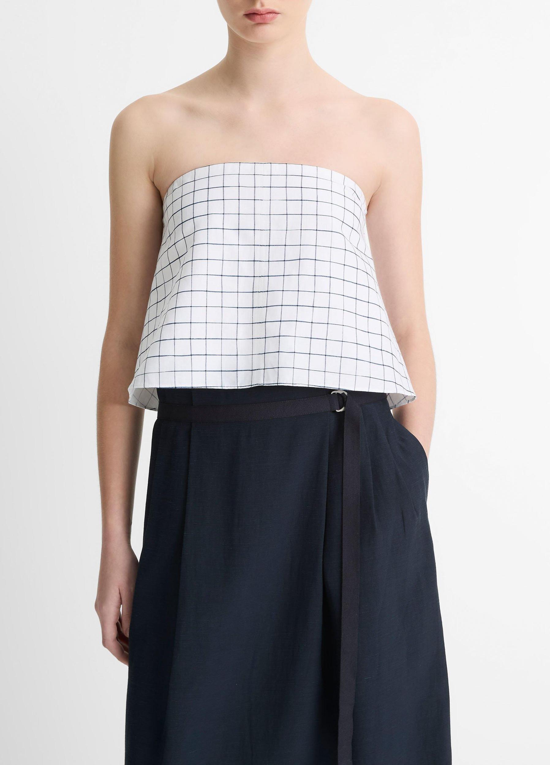 Trellis Plaid Cotton-Blend Tie-Back Top Product Image