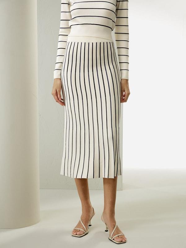 Pinstriped Silk Knitted Skirt Product Image