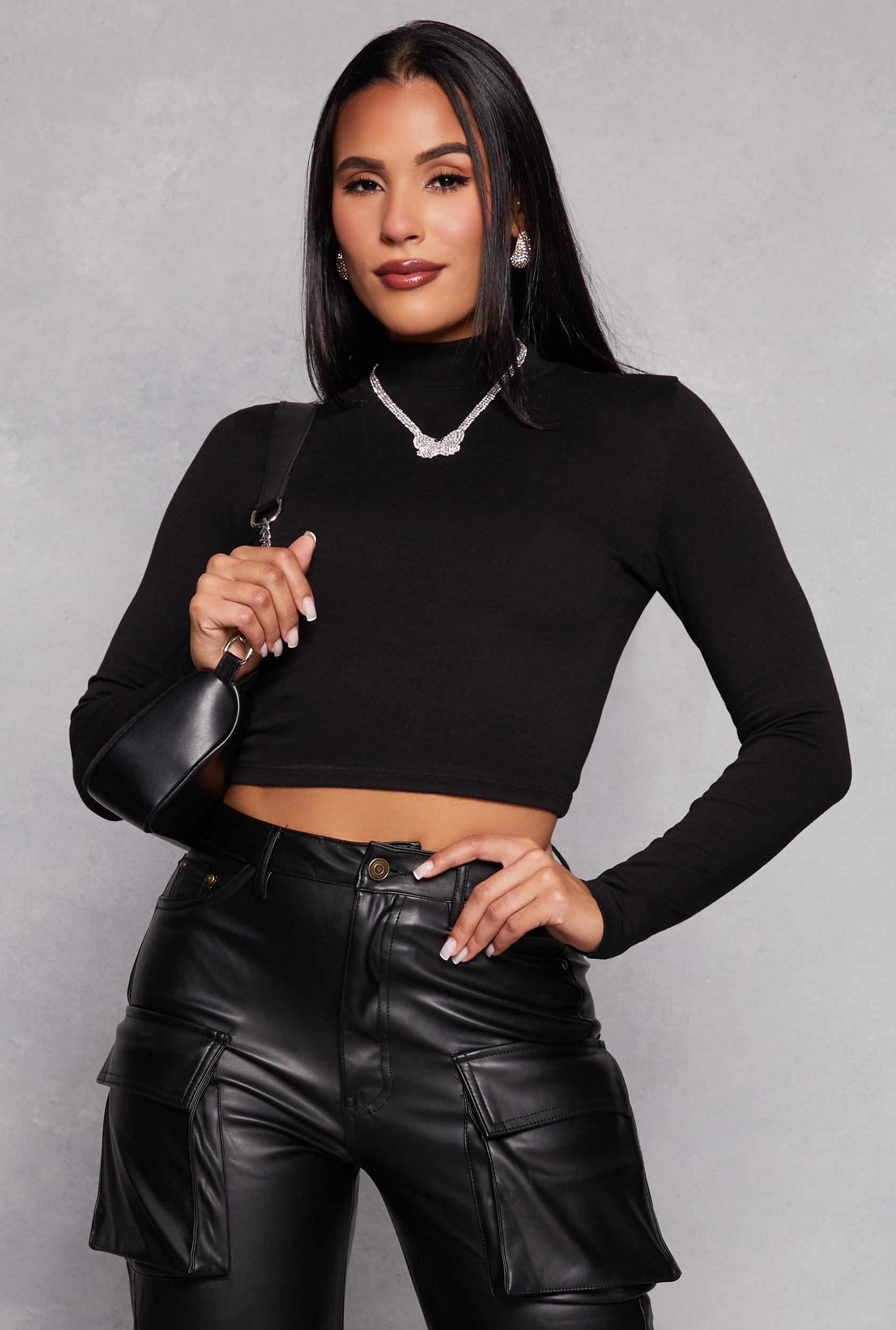 Womens Mock Neck Long Sleeve Crop Top Product Image