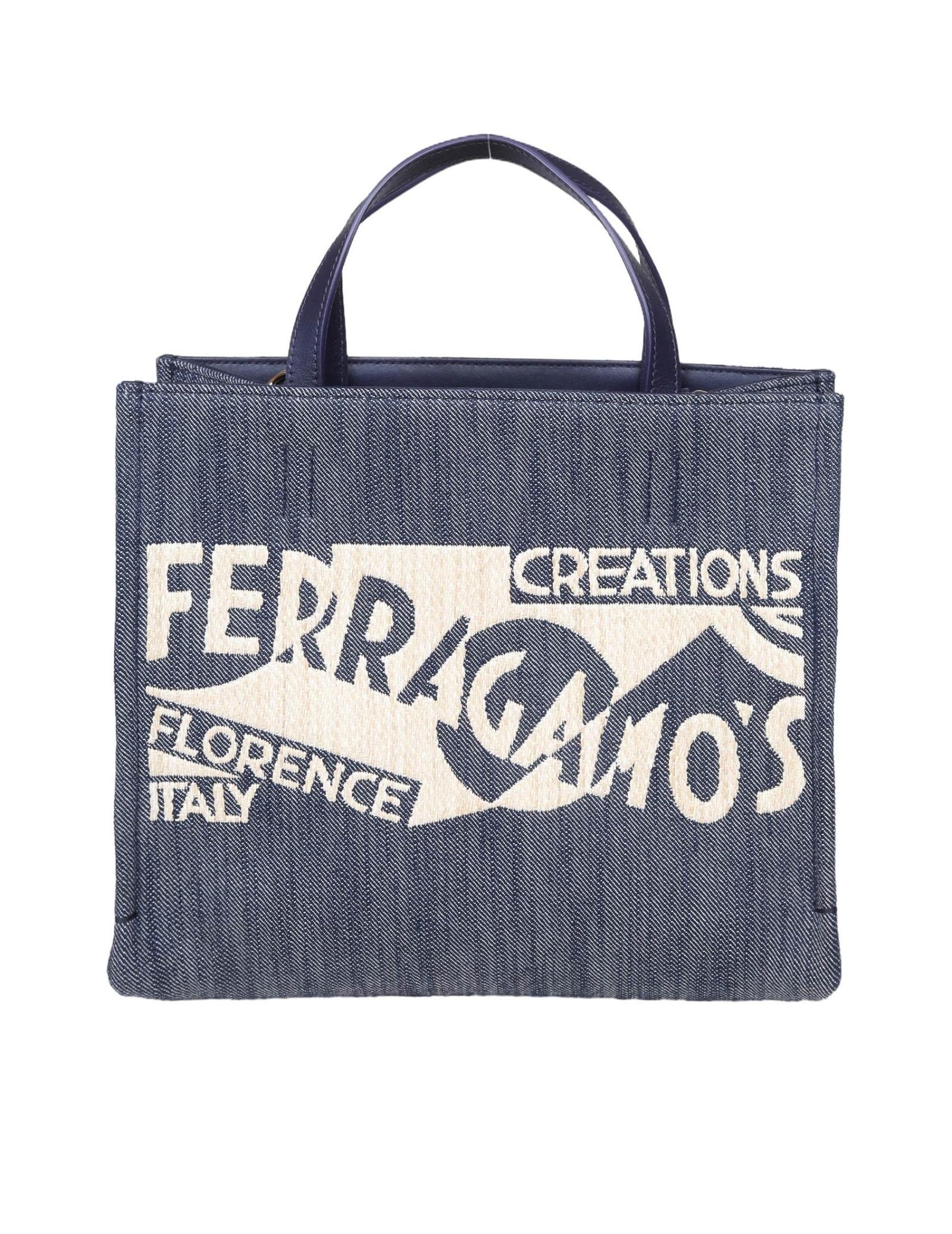 FERRAGAMO Denim Tote Bag In Dark Wash Product Image