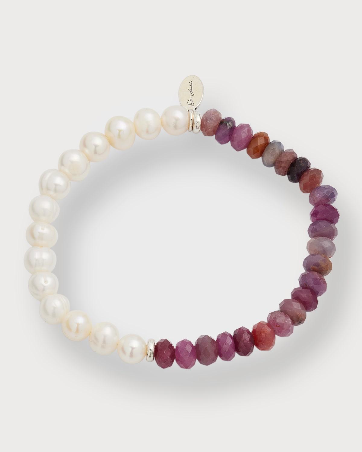 Mens Freshwater Pearl and Gemstone Split Beaded Bracelet Product Image