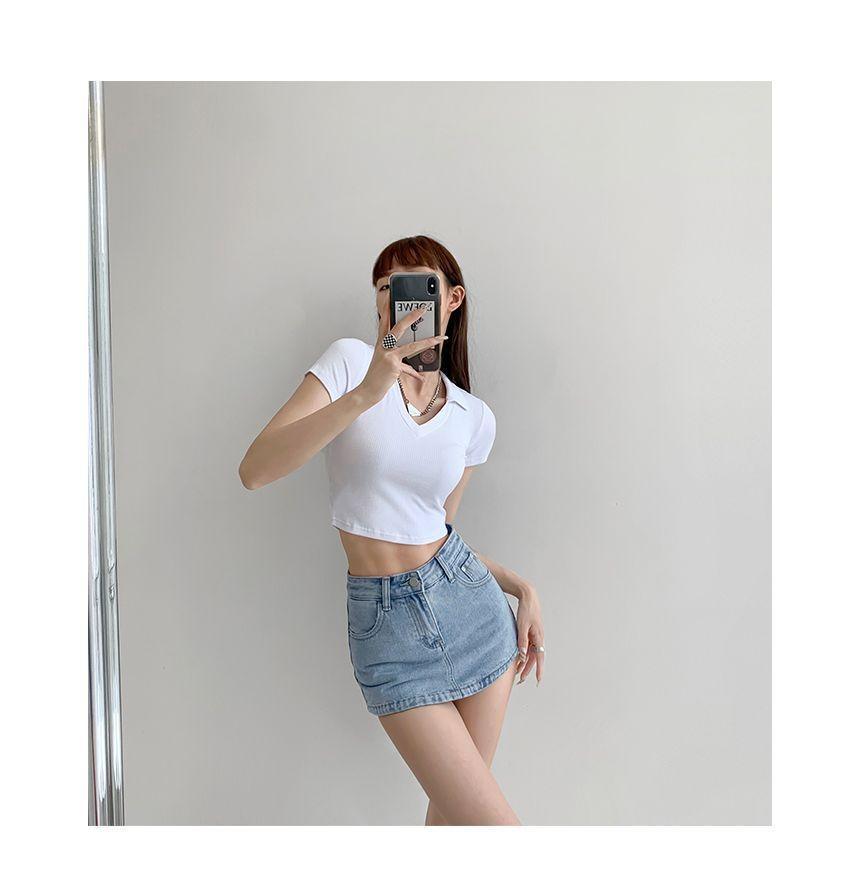 High-Waist Denim Skort Product Image