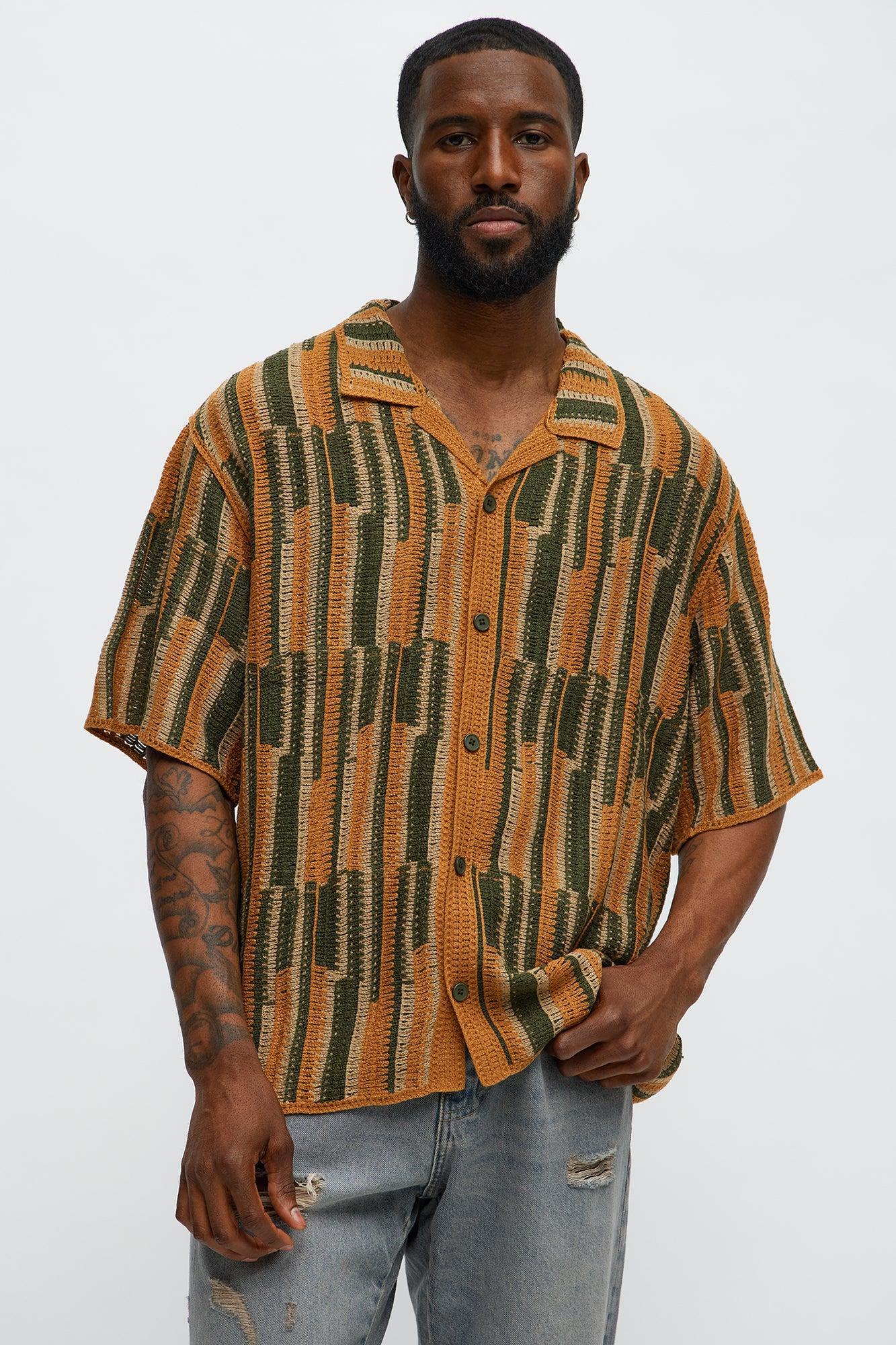 Victor Crochet Cuban Collar Button Down Shirt - Multi Color Male Product Image