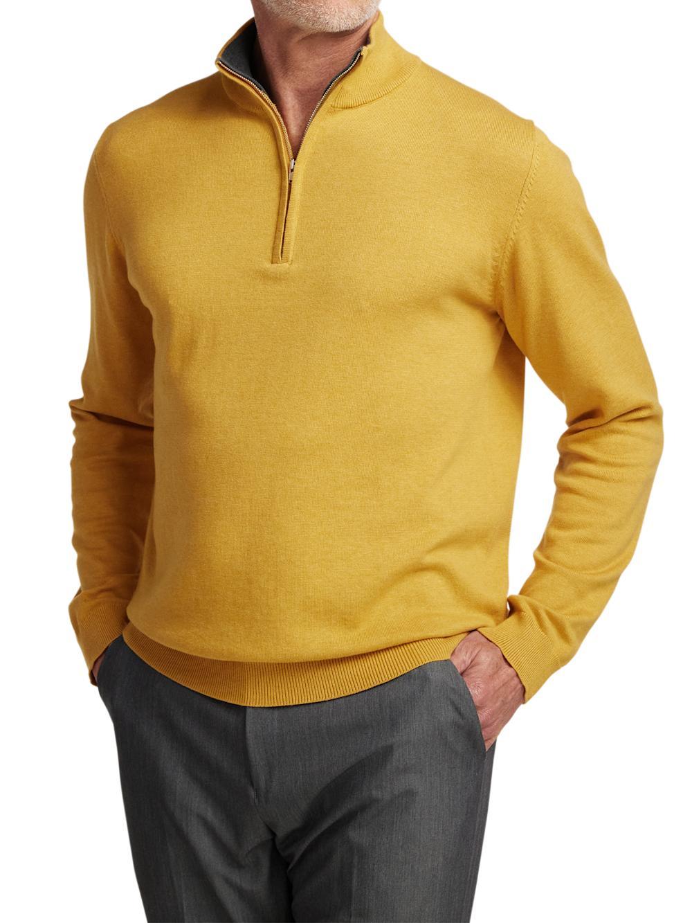 Supima Cotton Quarter Zip Mock Neck Sweater - Mustard Product Image