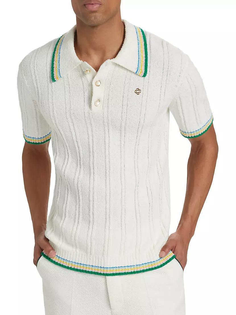 Bouclé Cotton-Blend Rib-Knit Polo Shirt Product Image